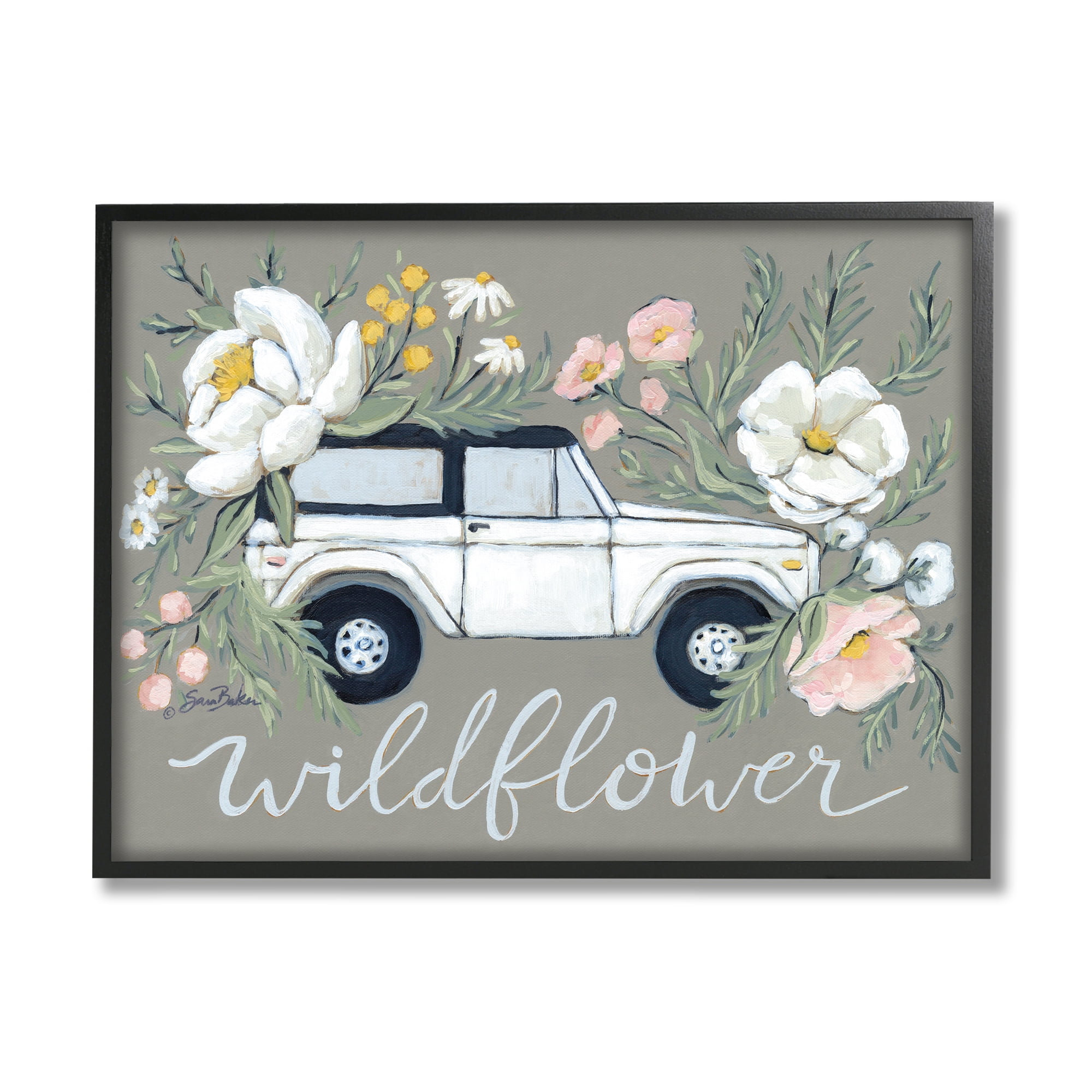 Stupell Industries Wildflower Phrase Floral Car Botanical & Floral Painting Black Framed Art Print Wall Art, 14 x 11