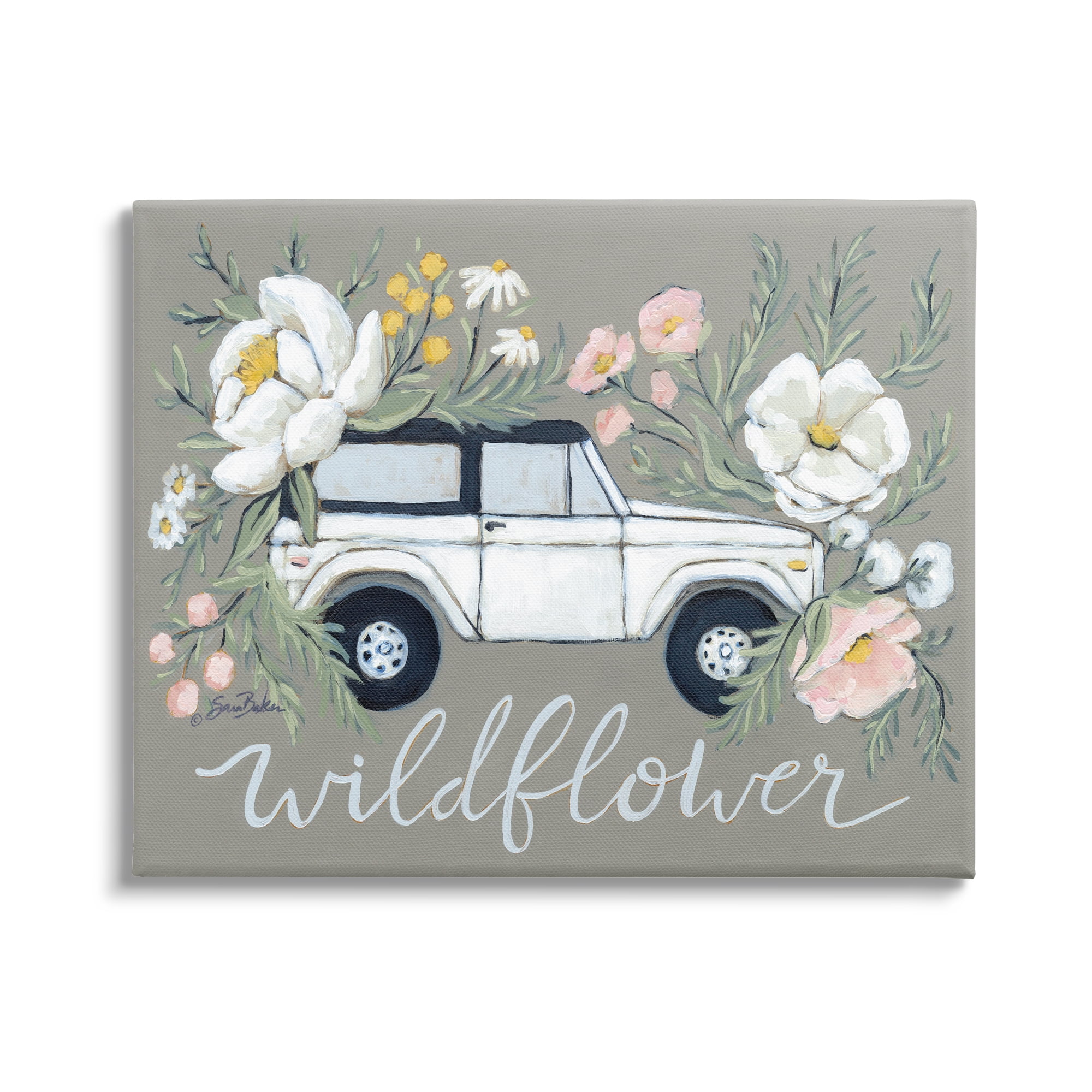 Stupell Industries Wildflower Phrase Floral Car Botanical & Floral Painting Gallery Wrapped Canvas Print Wall Art, 48 x 36