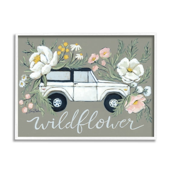 Stupell Industries Wildflower Phrase Floral Car Botanical & Floral Painting White Framed Art Print Wall Art, 14 x 11