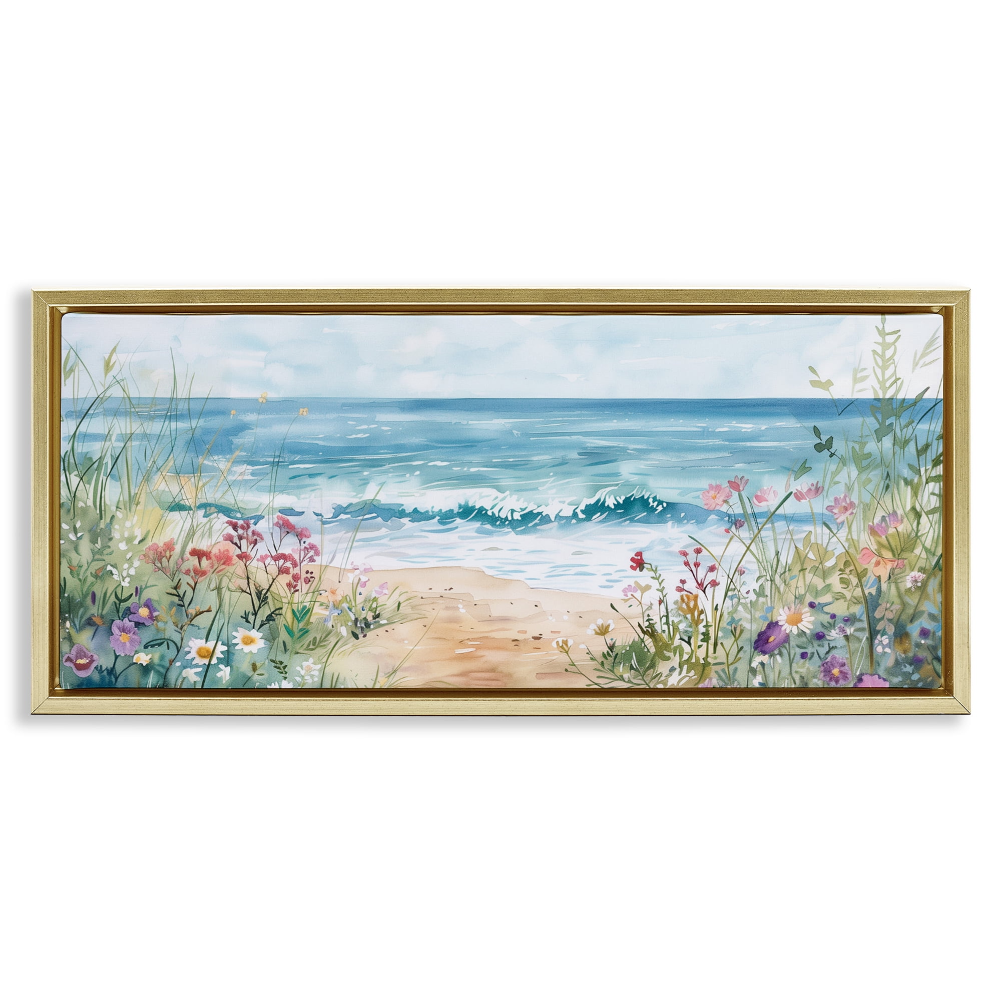 Stupell Industries Wildflower Seascape Beach Gold Framed Floater Canvas Wall Art, design by Heidi Kuntz