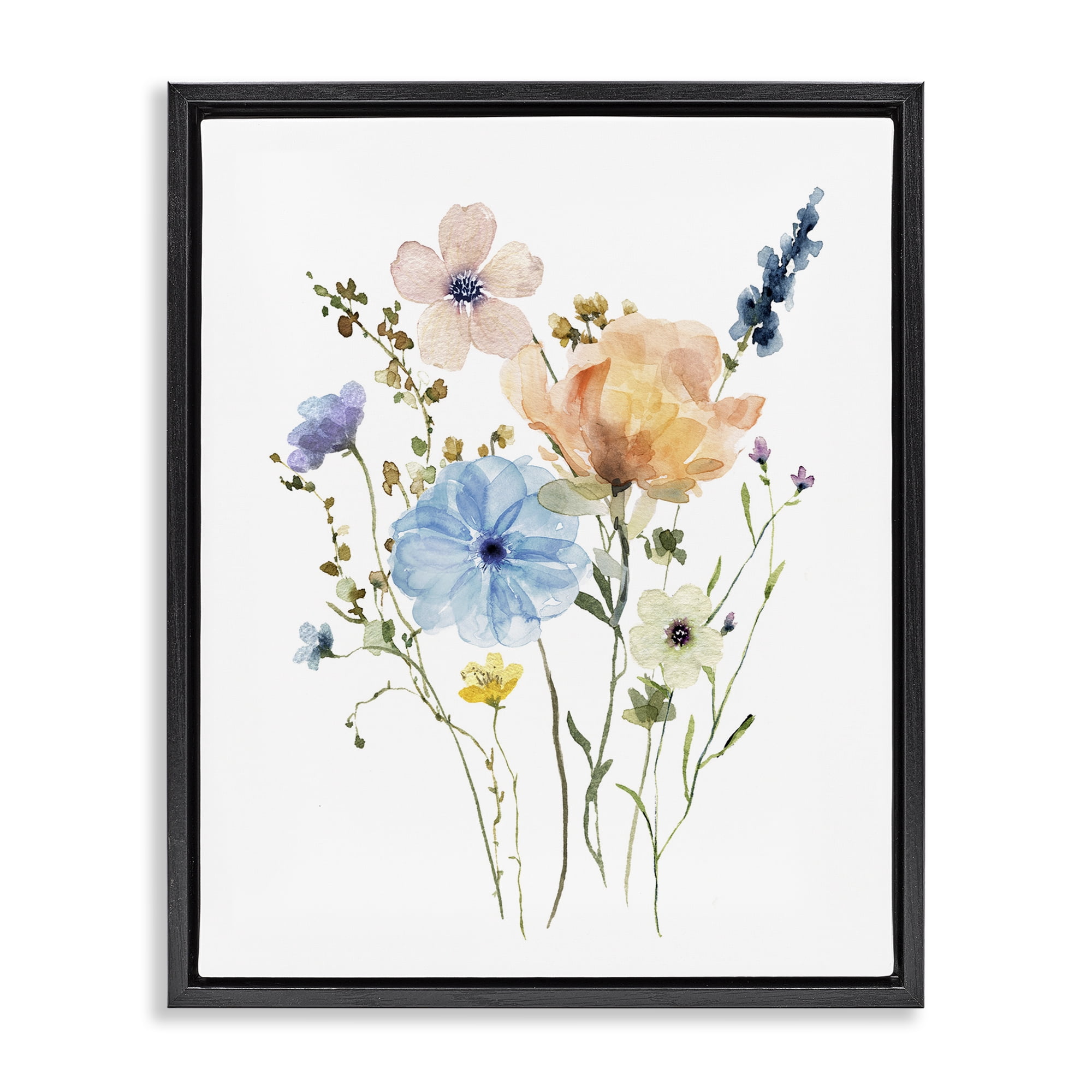 Stupell Industries Wildflower Sprig Bundle Black Framed Floater Canvas Wall Art, design by Livi Finn