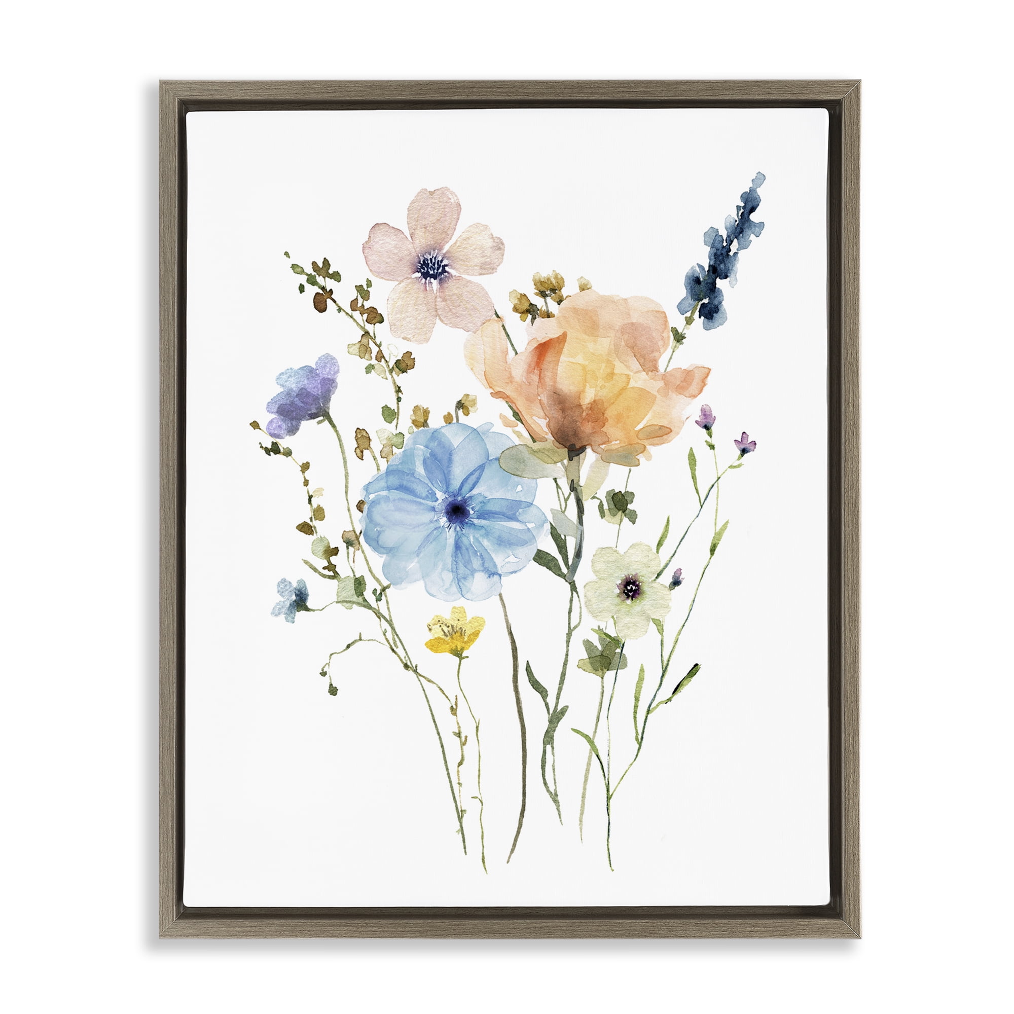 Stupell Industries Wildflower Sprig Bundle Brown Framed Floater Canvas Wall Art, design by Livi Finn