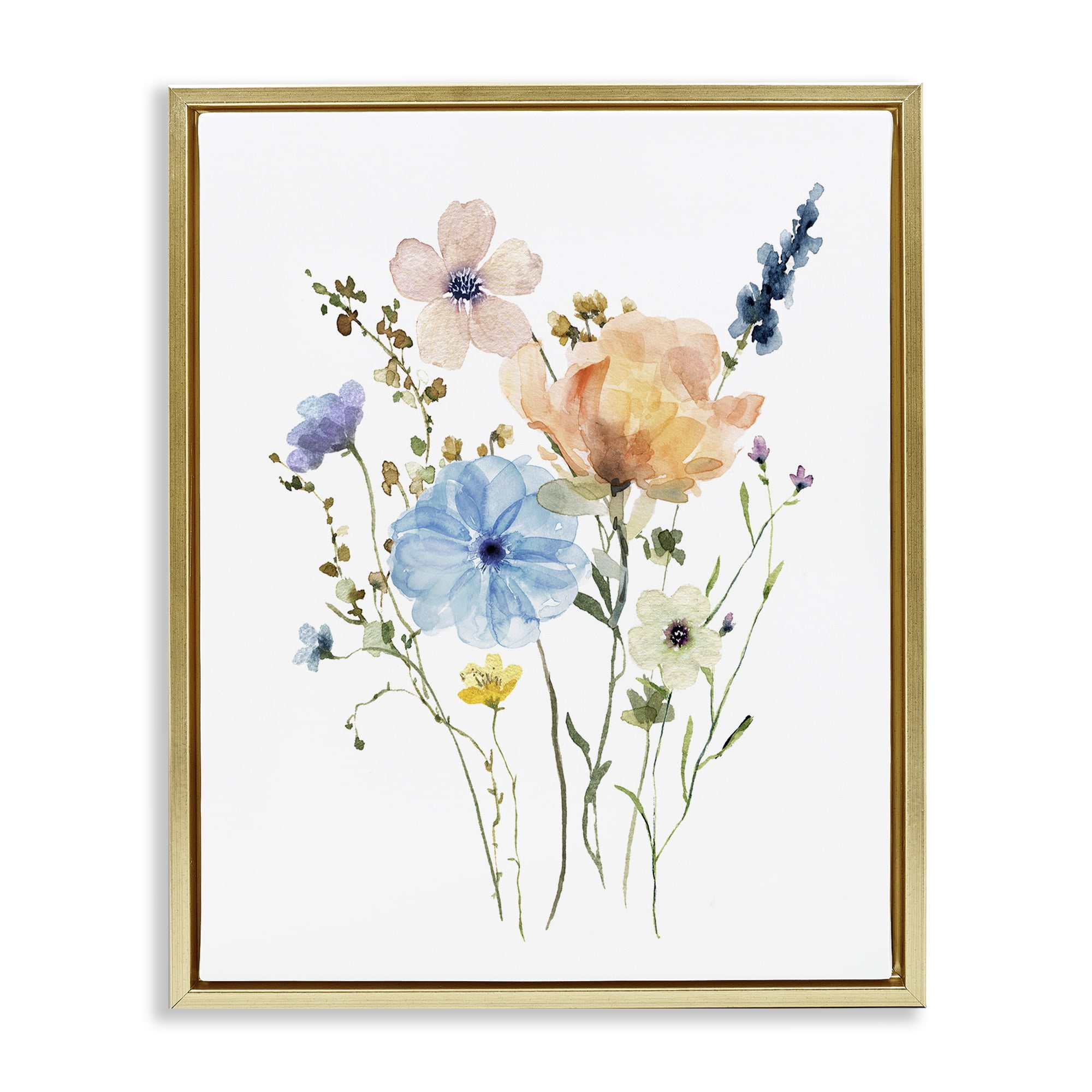 Stupell Industries Wildflower Sprig Bundle Gold Framed Floater Canvas Wall Art, design by Livi Finn