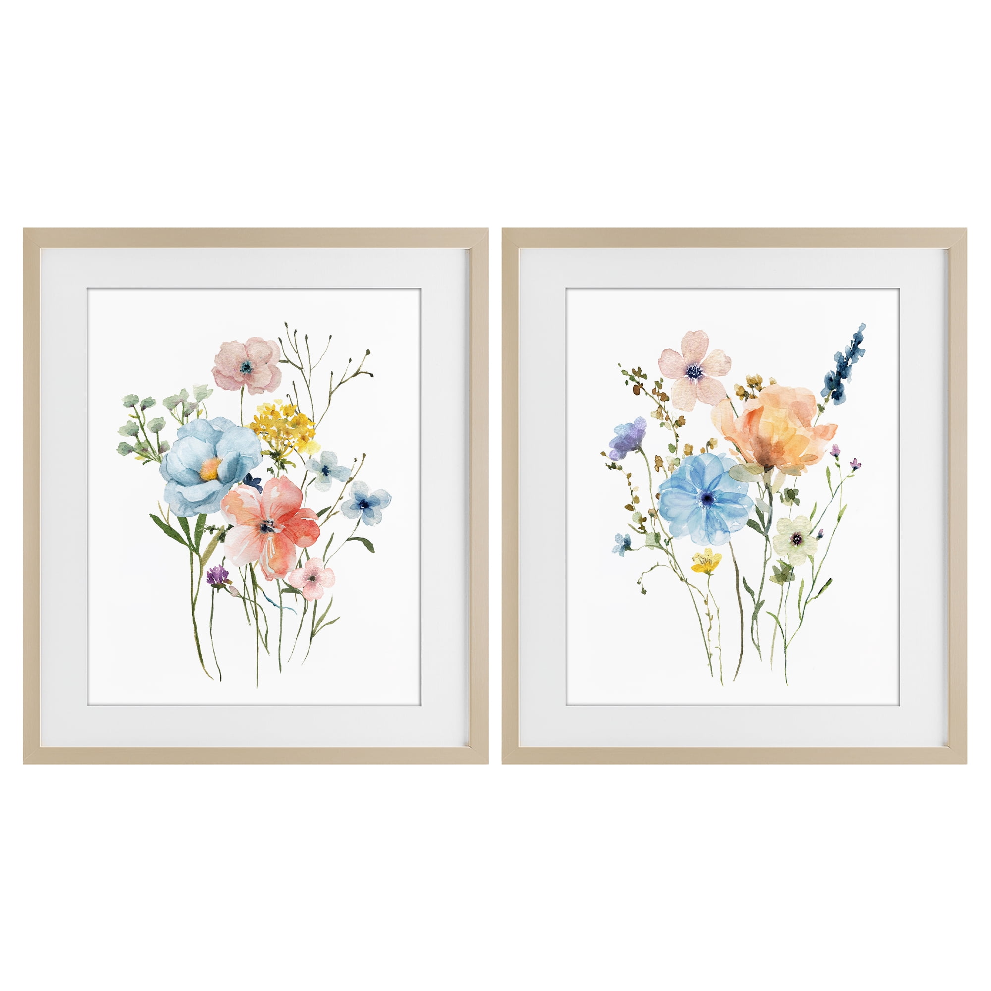 Stupell Industries Wildflower Sprig Bundles 2 Piece Birch Framed Print Under Glass Set, design by Livi Finn