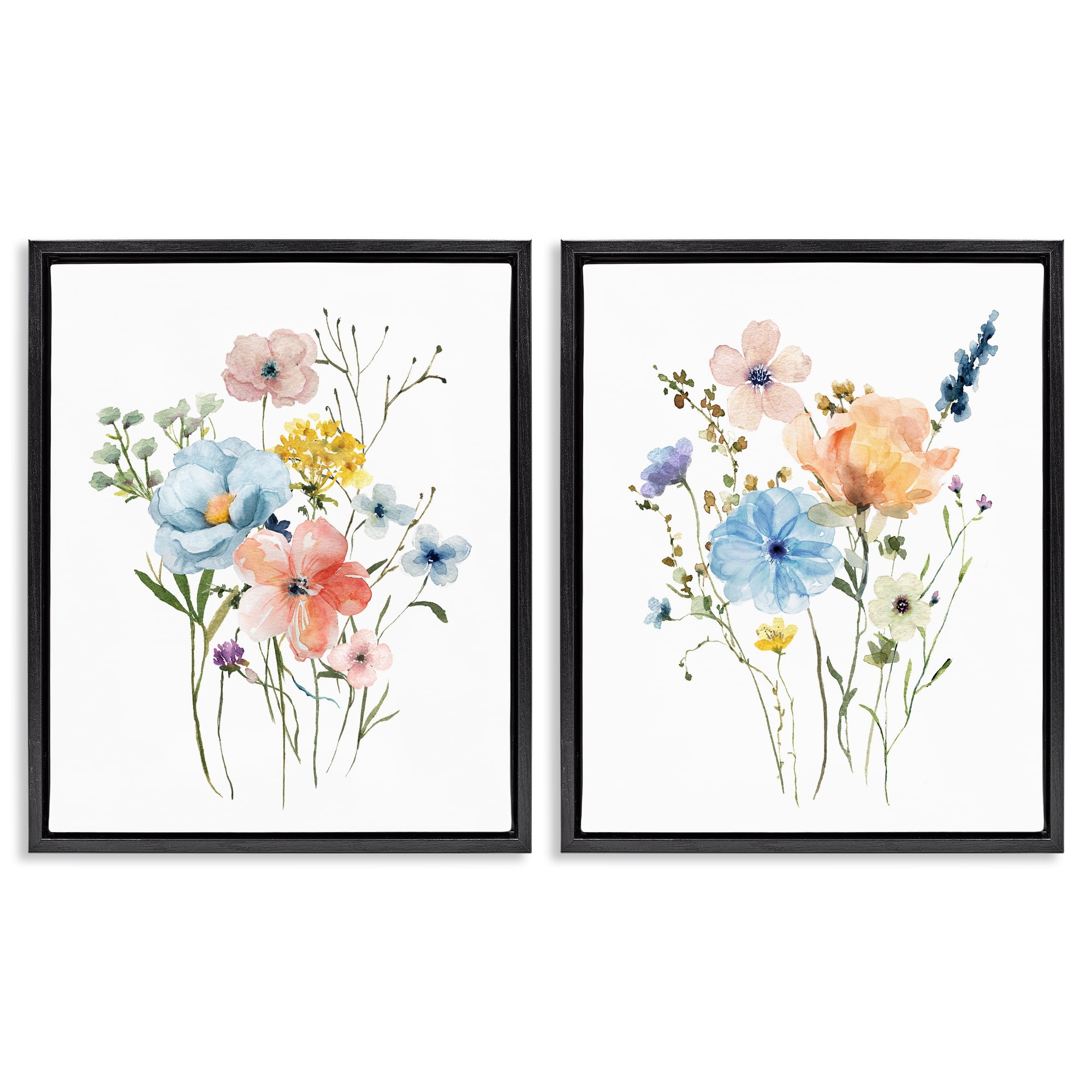 Stupell Industries Wildflower Sprig Bundles 2 Piece Black Framed Floater Canvas Set, design by Livi Finn