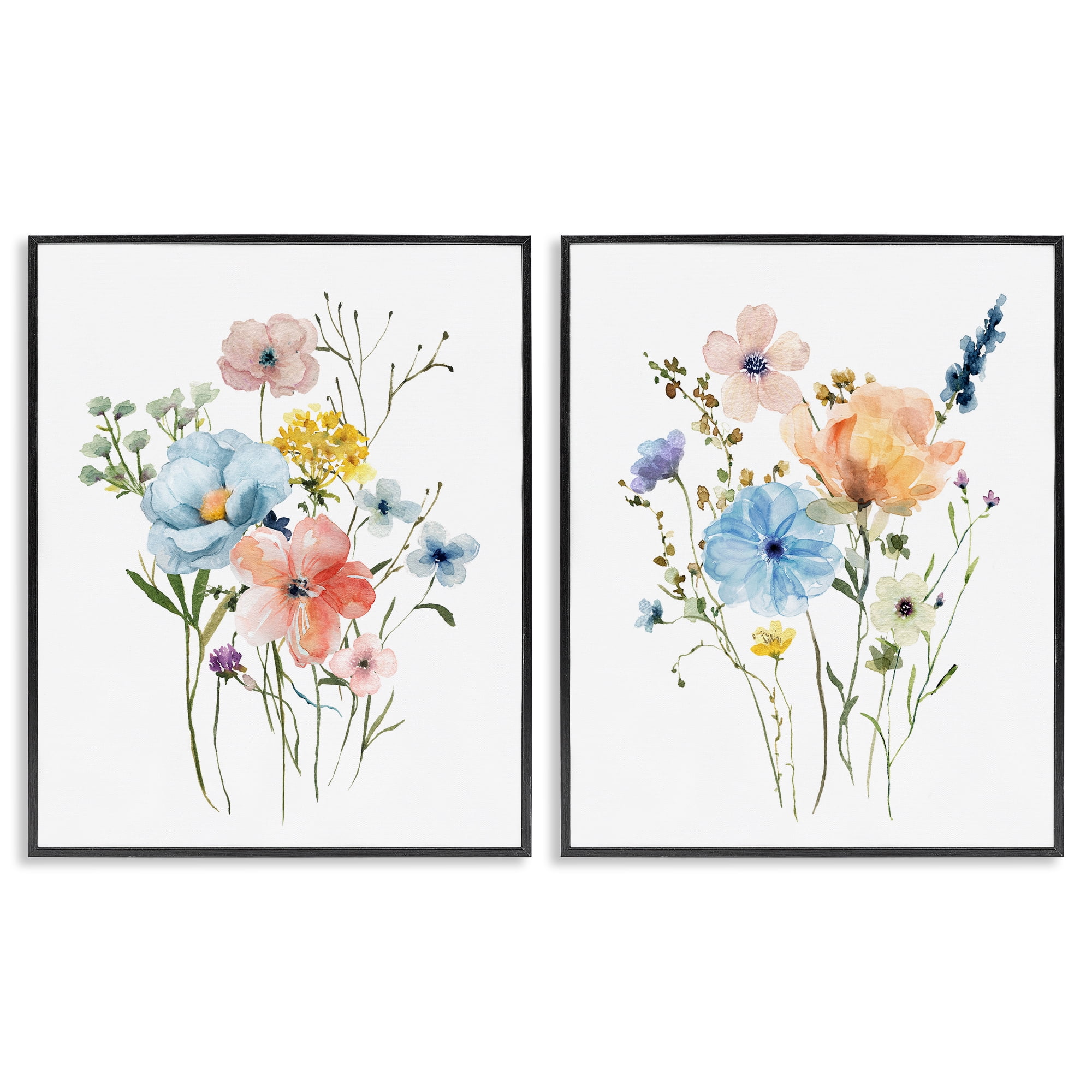 Stupell Industries Wildflower Sprig Bundles 2 Piece Black Framed Giclee Art Set, design by Livi Finn