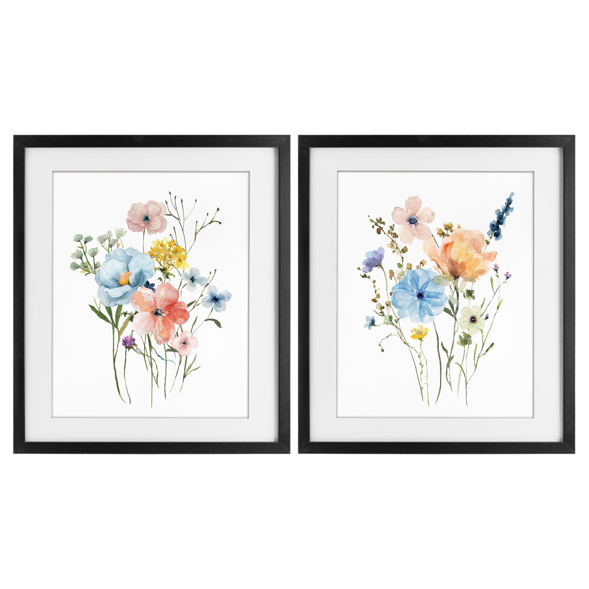 Stupell Industries Wildflower Sprig Bundles 2 Piece Black Framed Print Under Glass Set, design by Livi Finn