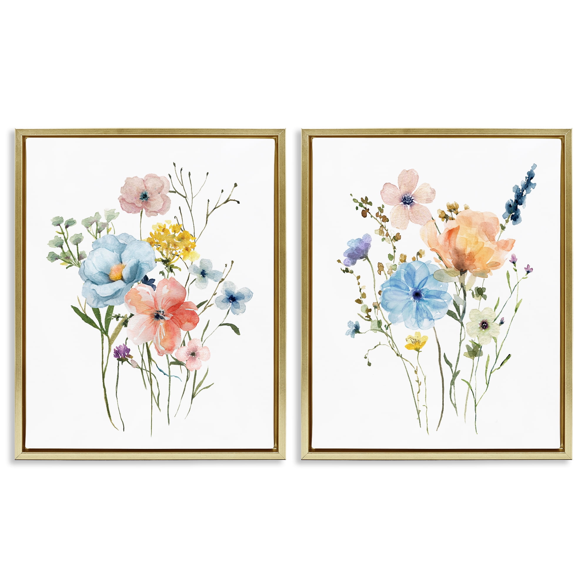 Stupell Industries Wildflower Sprig Bundles 2 Piece Gold Framed Floater Canvas Set, design by Livi Finn