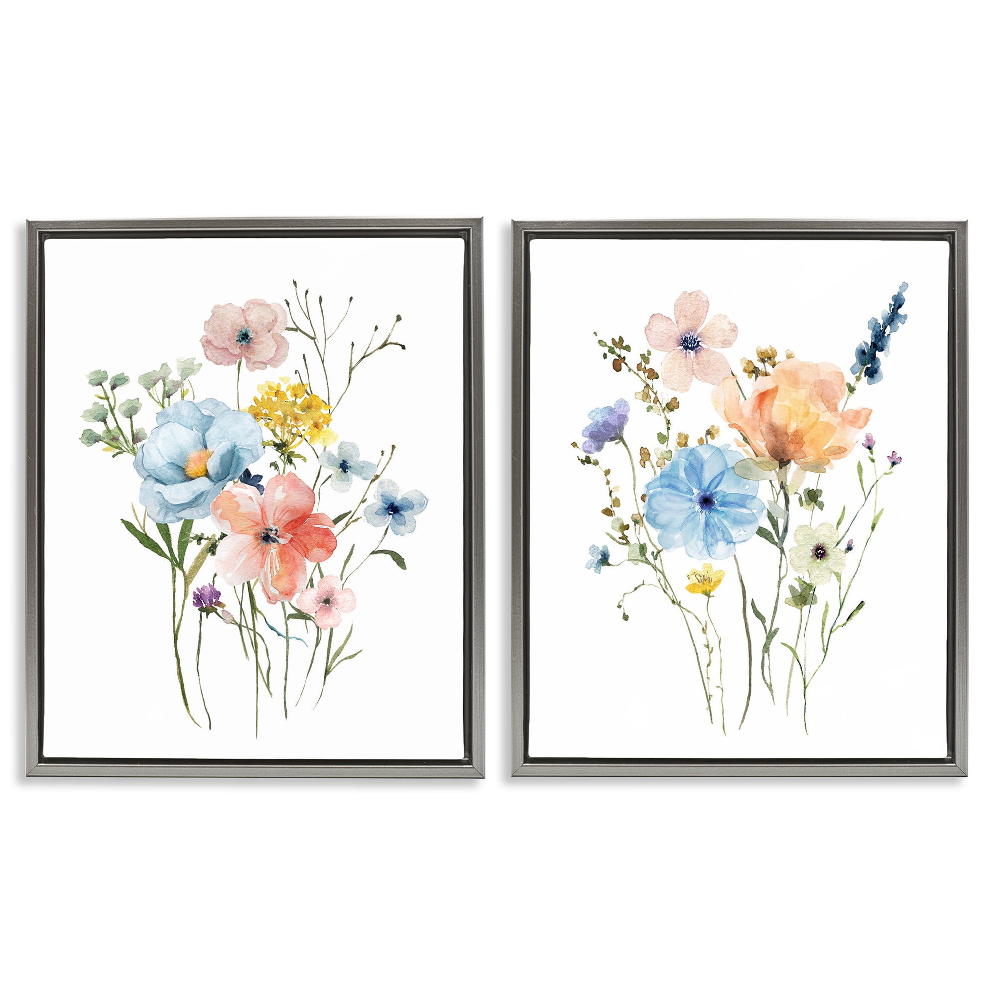 Stupell Industries Wildflower Sprig Bundles 2 Piece Gray Framed Floater Canvas Set, design by Livi Finn