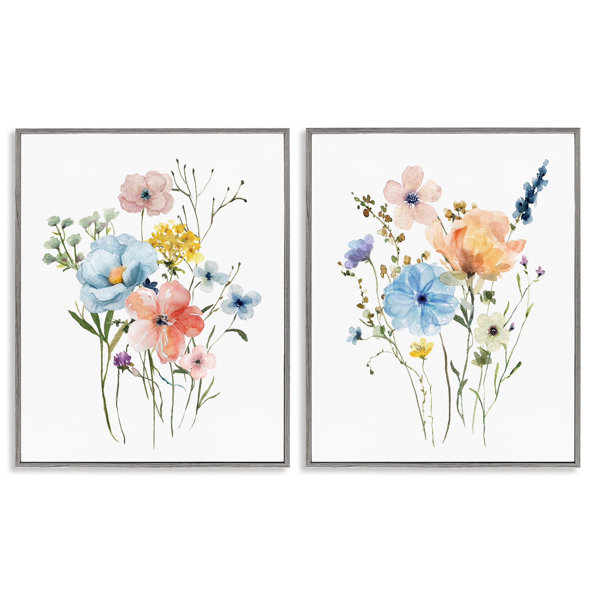 Stupell Industries Wildflower Sprig Bundles 2 Piece Gray Framed Giclee Art Set, design by Livi Finn