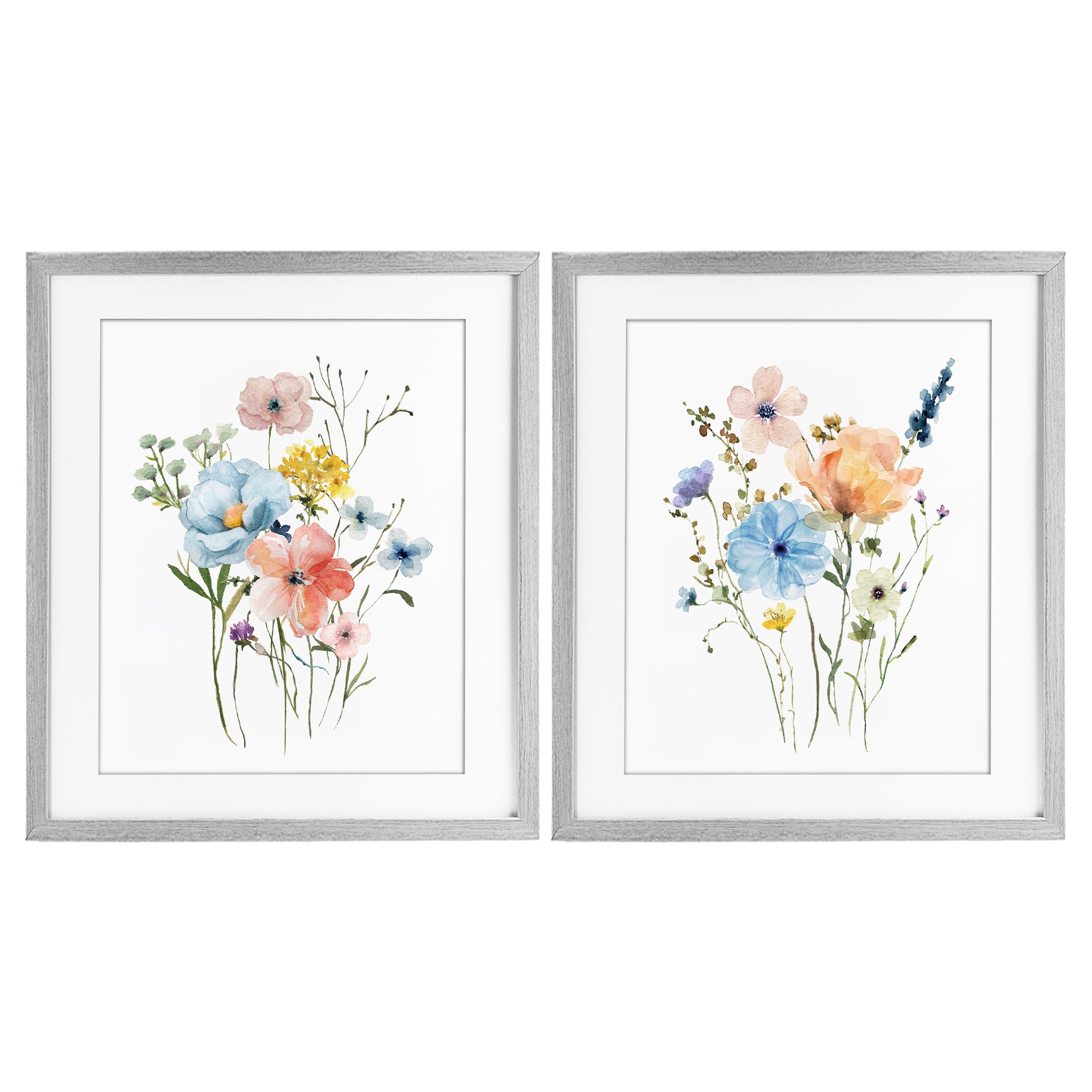 Stupell Industries Wildflower Sprig Bundles 2 Piece Gray Framed Print Under Glass Set, design by Livi Finn