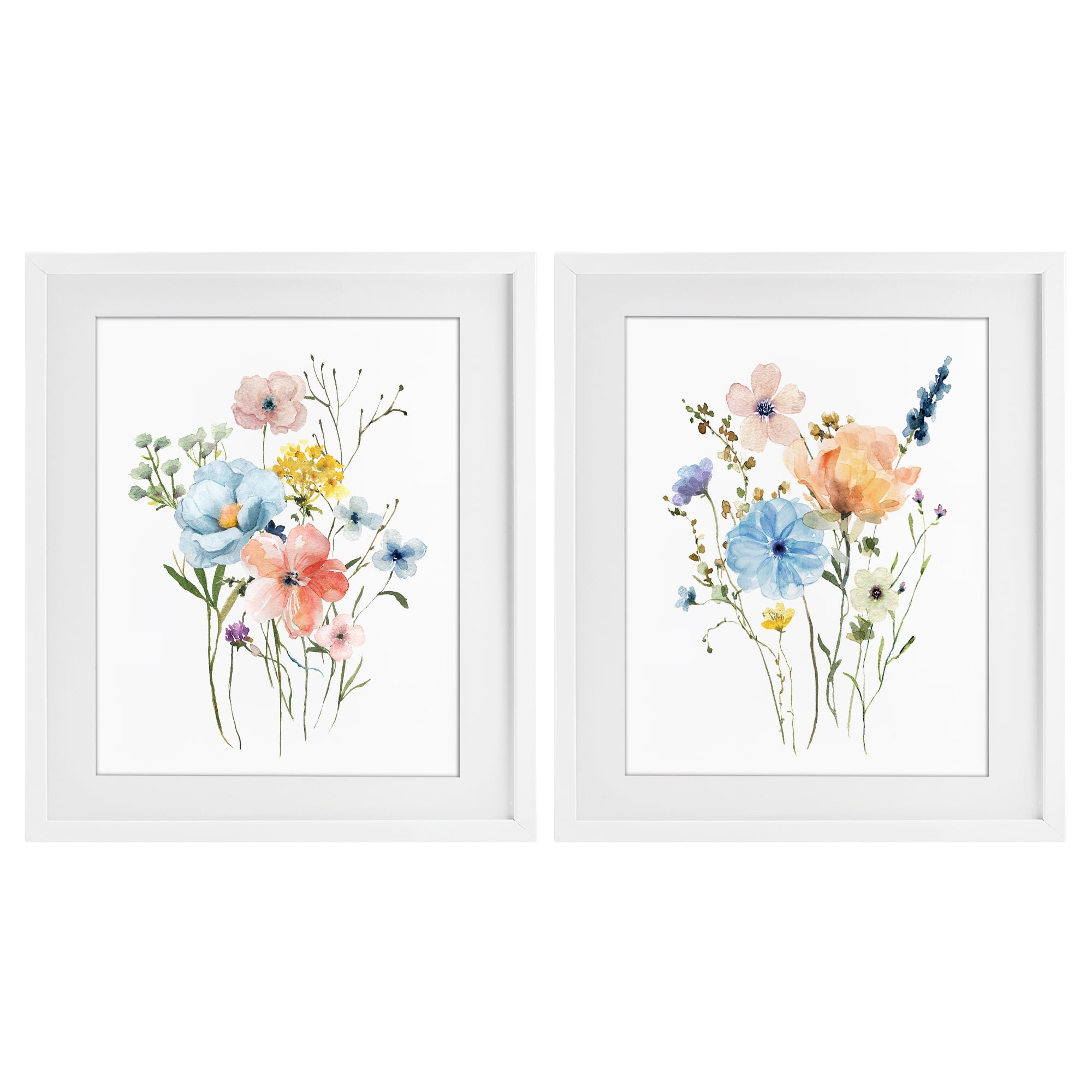Stupell Industries Wildflower Sprig Bundles 2 Piece White Framed Print Under Glass Set, design by Livi Finn