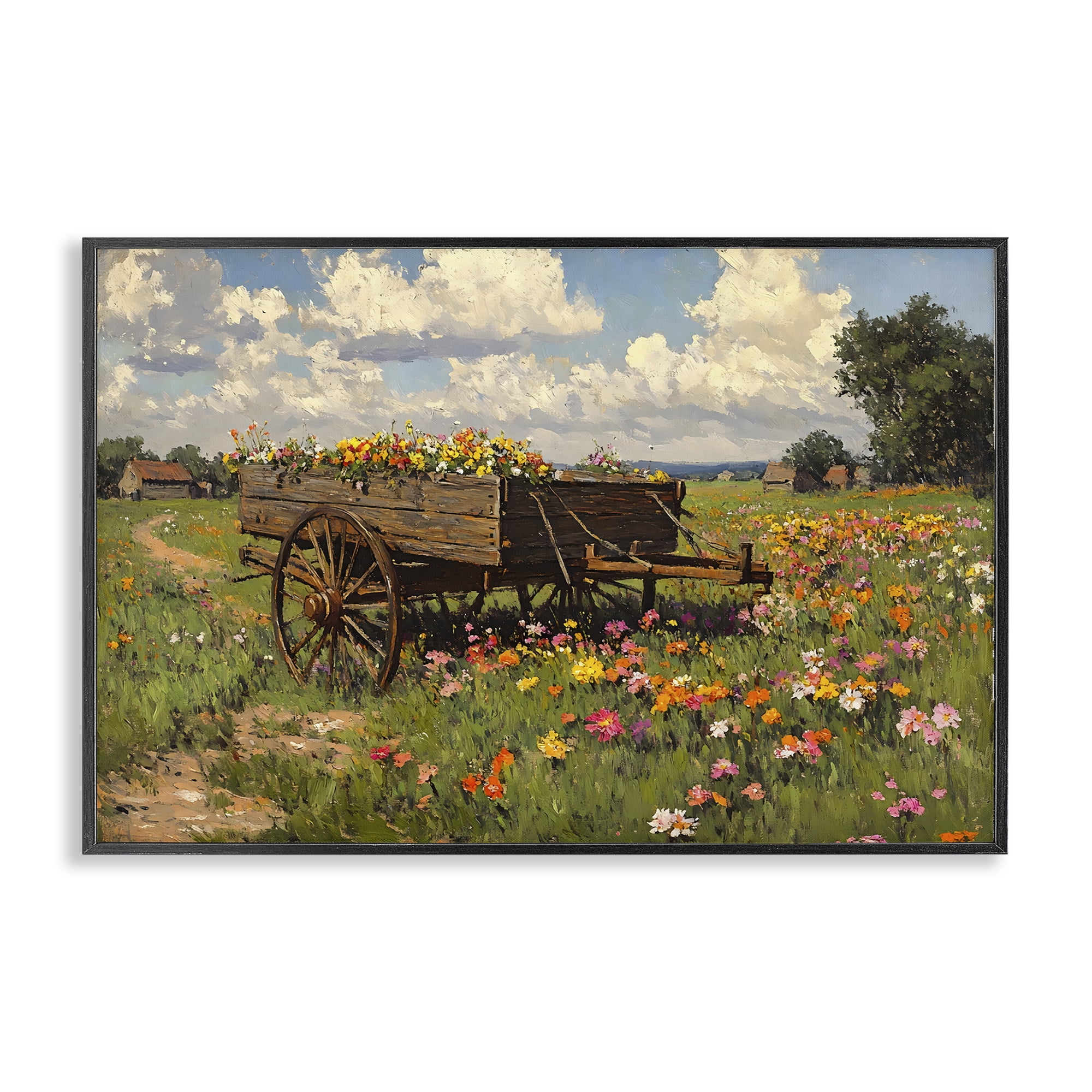 Stupell Industries Wildflower Wagon in Bloom Black Framed Giclee Art, design by Franklyn Gregory