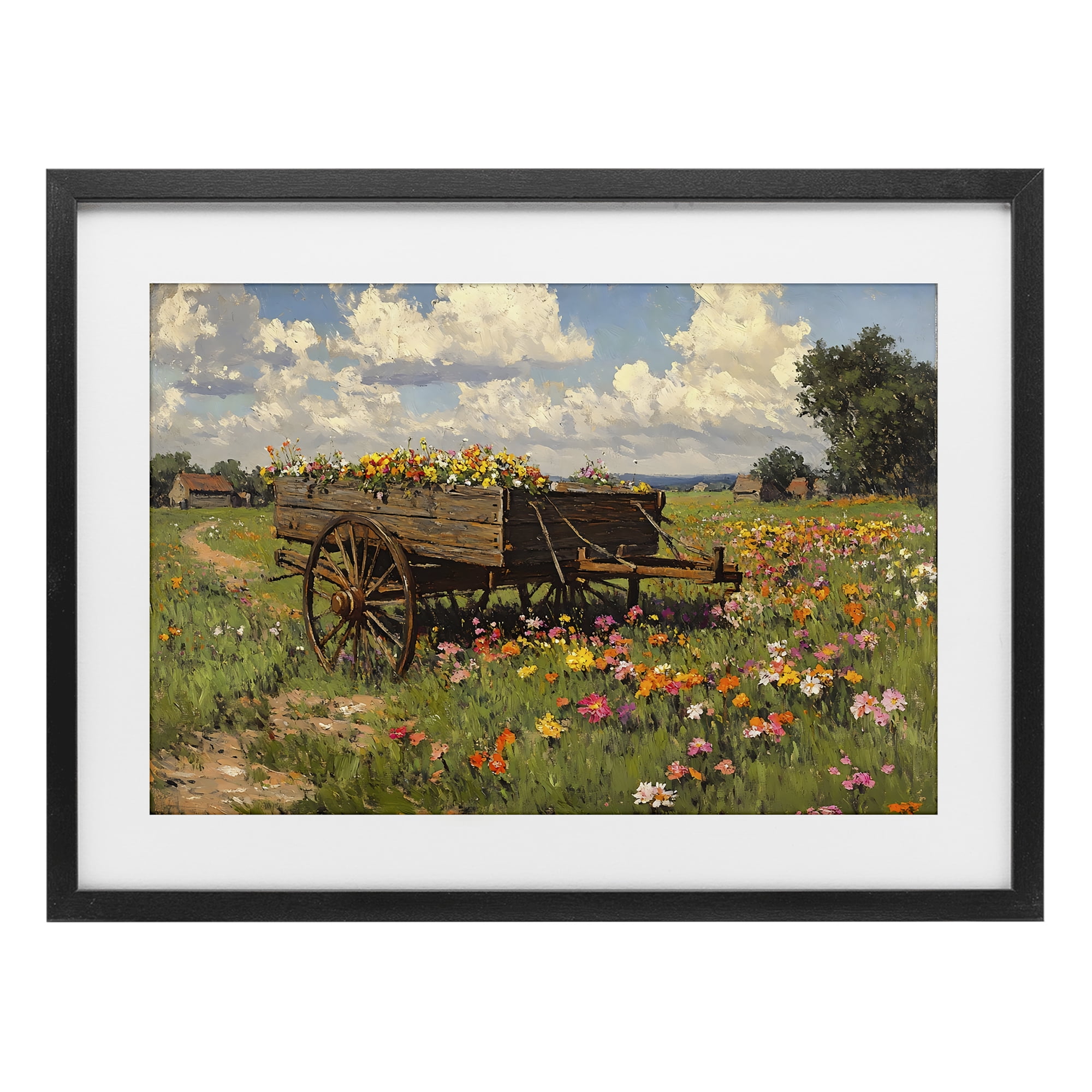 Stupell Industries Wildflower Wagon in Bloom Black Framed Print Under Glass, design by Franklyn Gregory