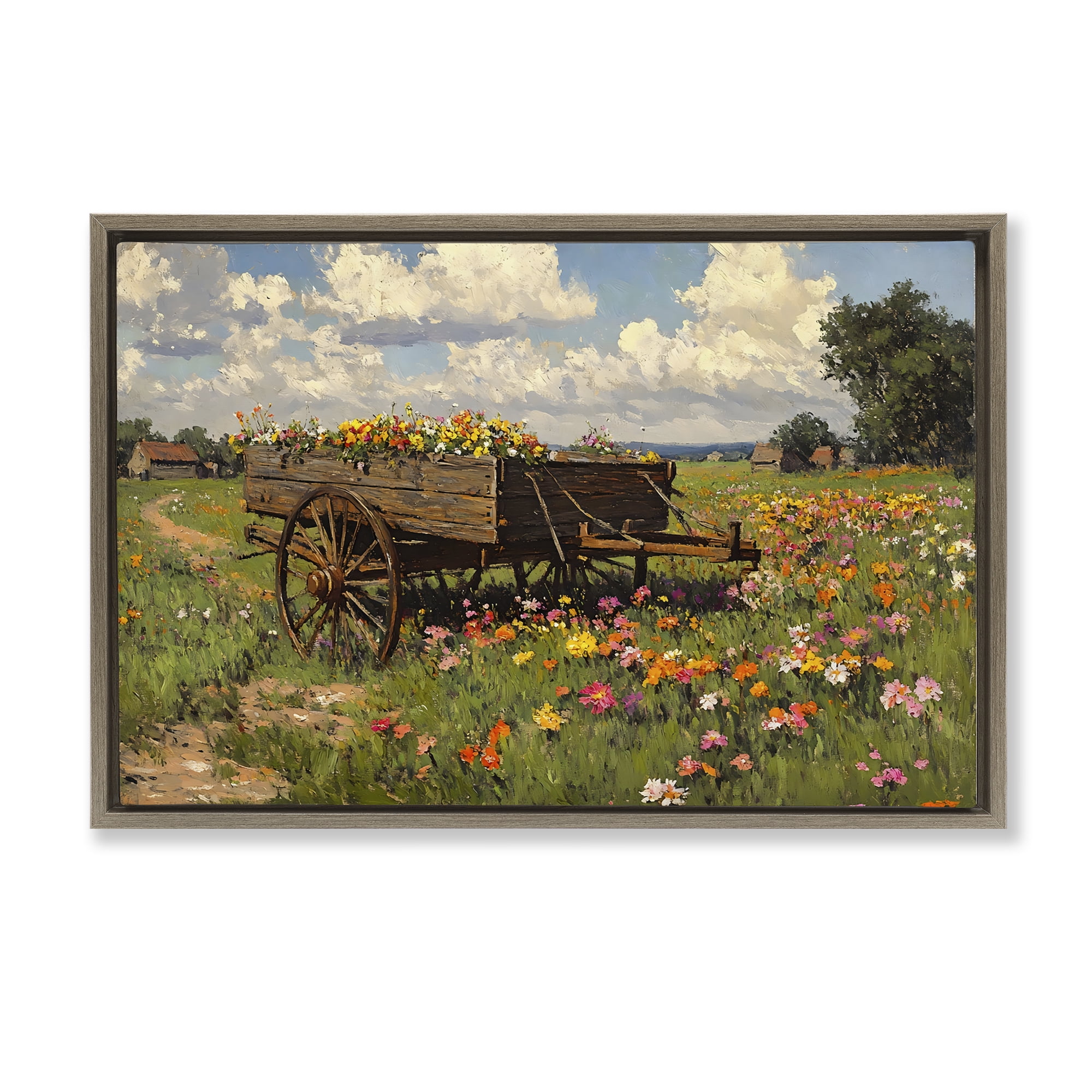 Stupell Industries Wildflower Wagon in Bloom Brown Framed Floater Canvas Wall Art, design by Franklyn Gregory