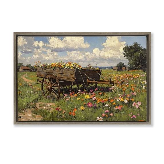Stupell Industries French Country Wildflower Wagon in Bloom Brown Floating Frame Canvas Art, 25 x 17, by Franklyn Gregory