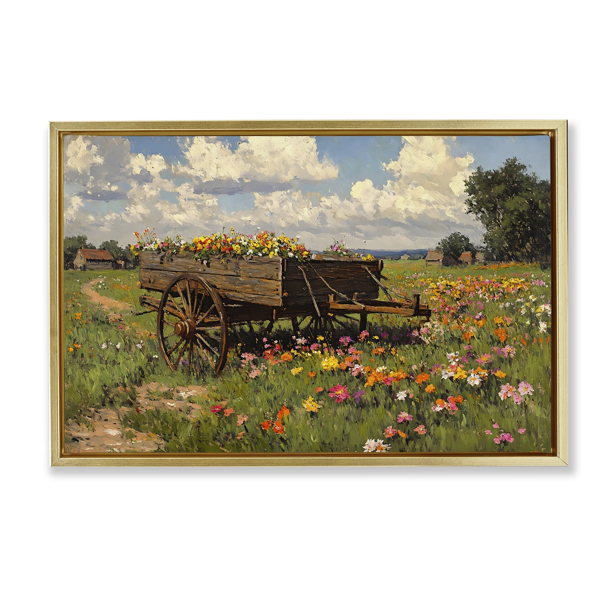 Stupell Industries Wildflower Wagon in Bloom Gold Framed Floater Canvas Wall Art, design by Franklyn Gregory