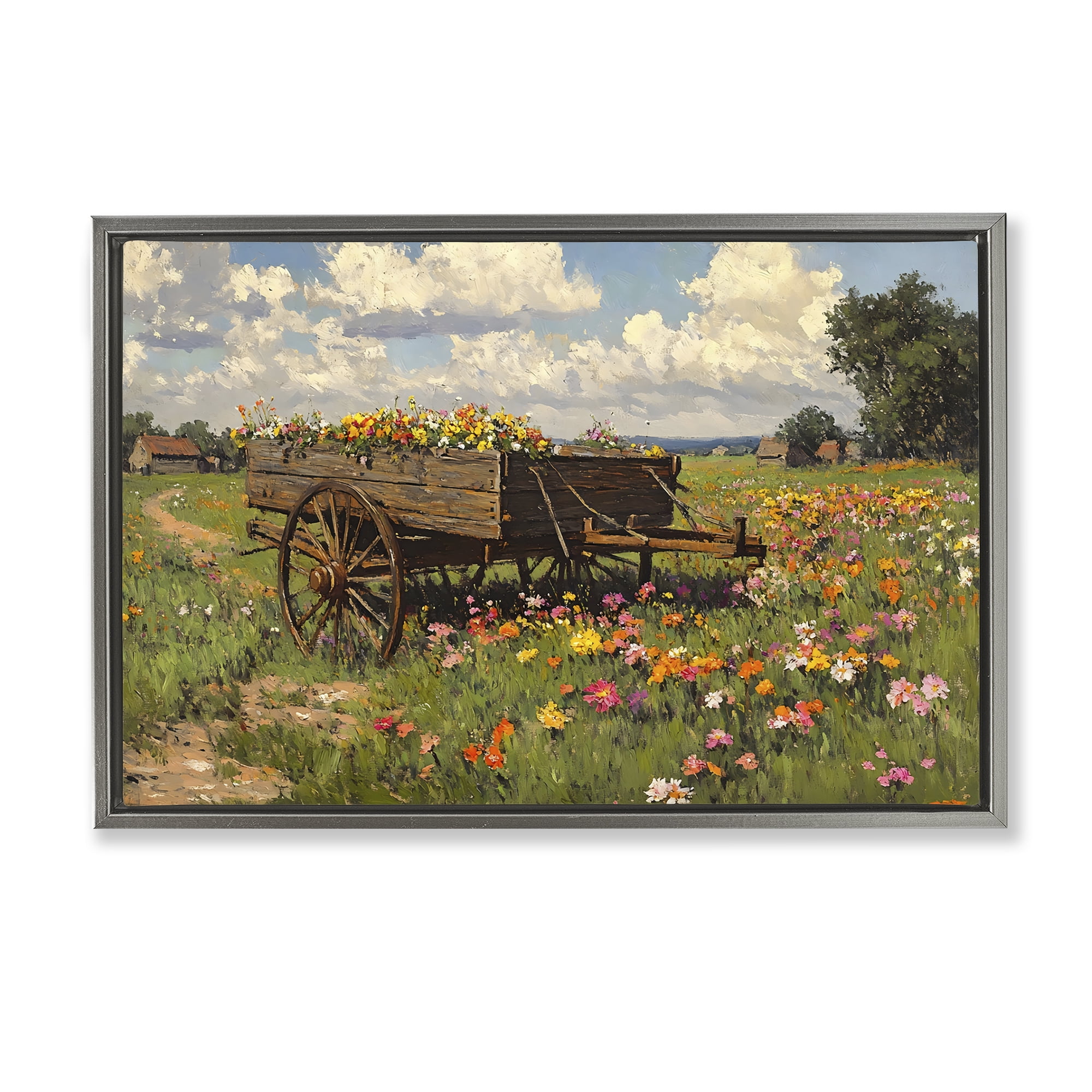 Stupell Industries Wildflower Wagon in Bloom Gray Framed Floater Canvas Wall Art, design by Franklyn Gregory