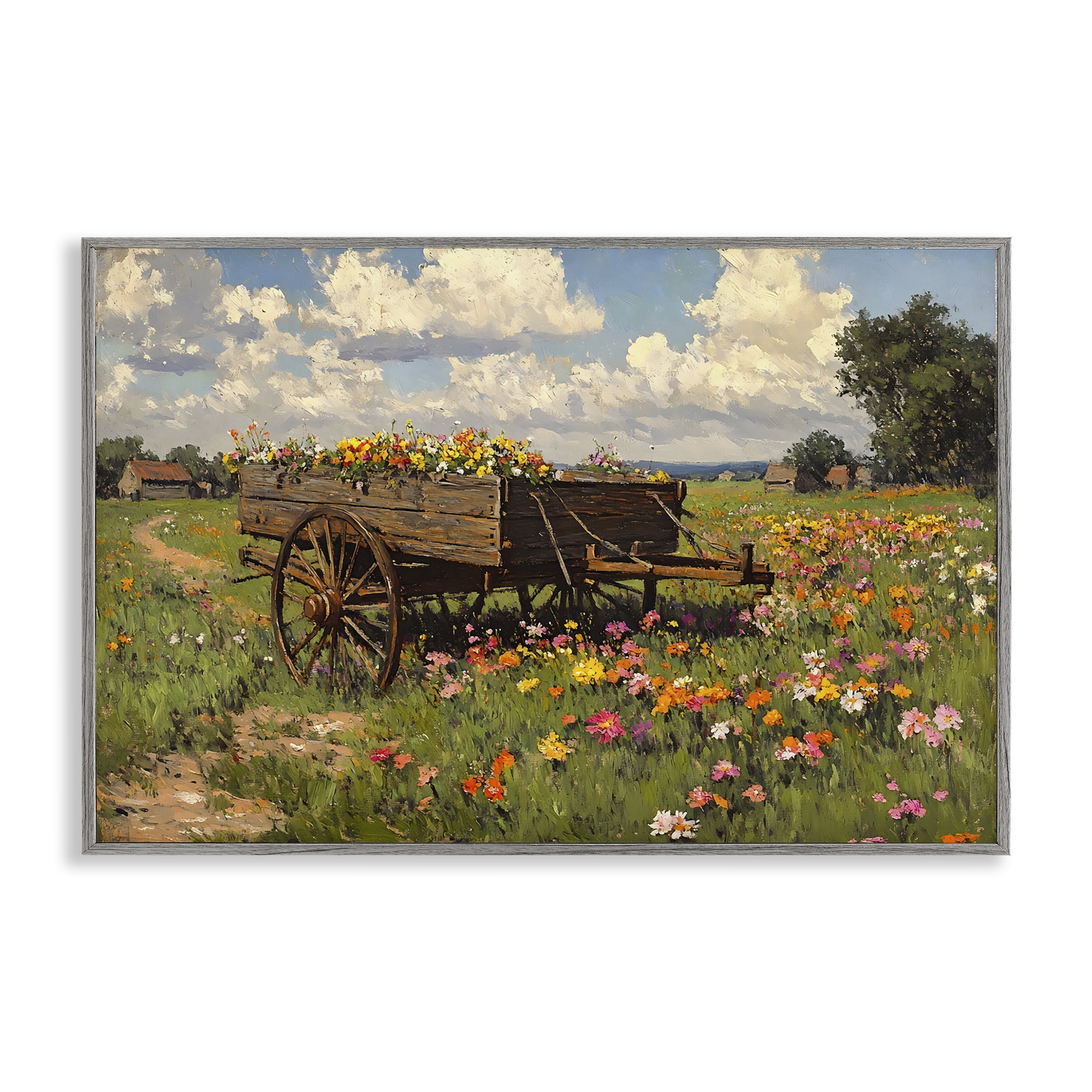 Stupell Industries Wildflower Wagon in Bloom Gray Framed Giclee Art, design by Franklyn Gregory