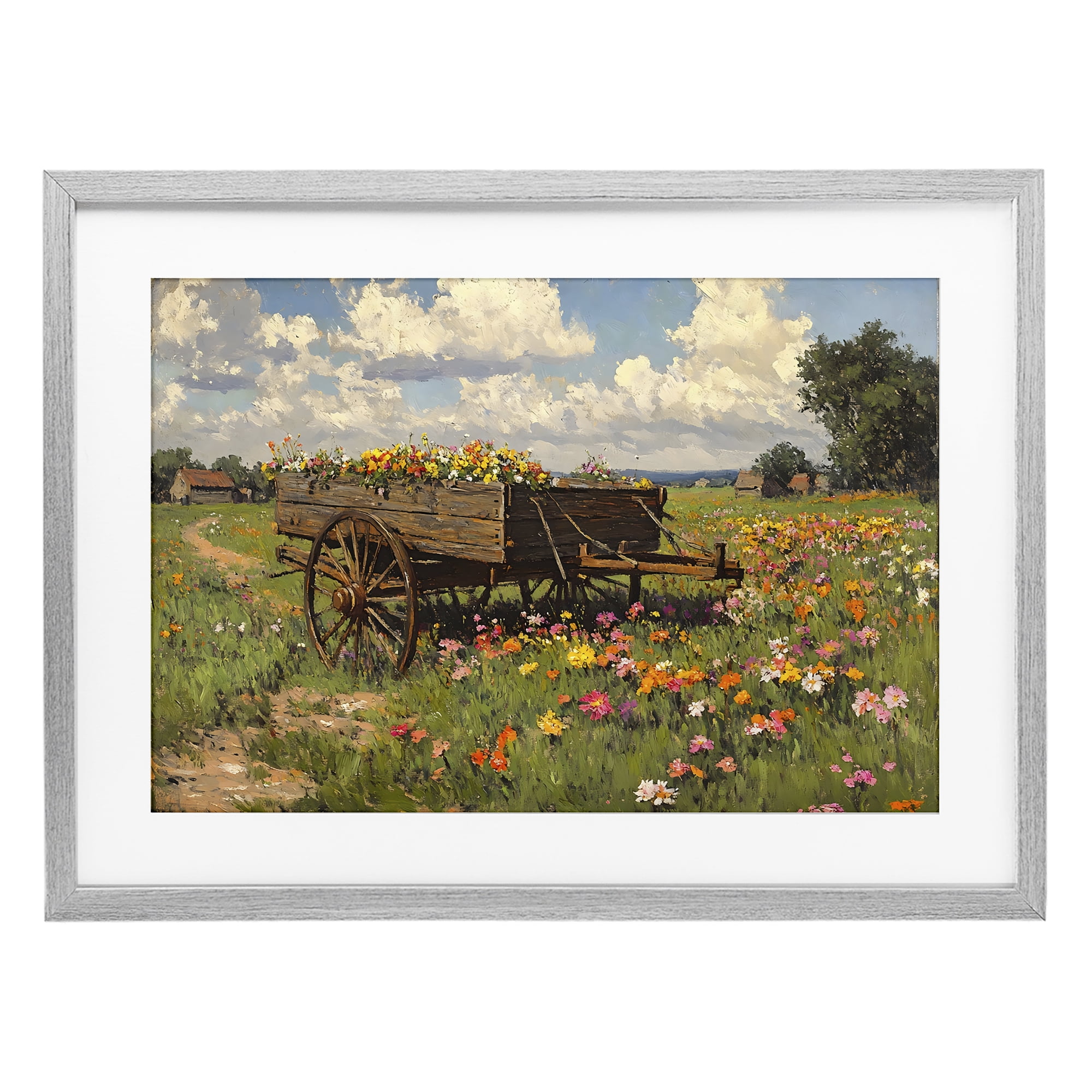 Stupell Industries Wildflower Wagon in Bloom Gray Framed Print Under Glass, design by Franklyn Gregory