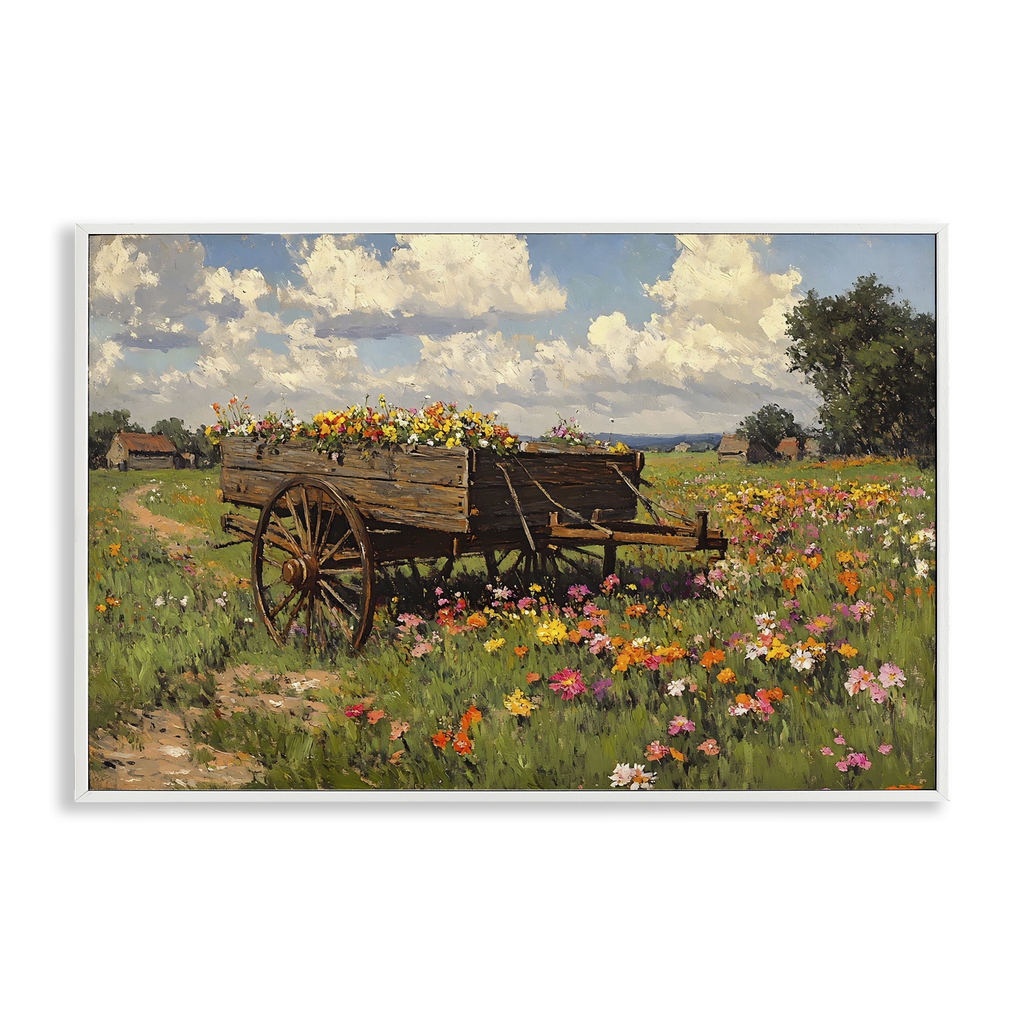 Stupell Industries Wildflower Wagon in Bloom White Framed Giclee Art, design by Franklyn Gregory