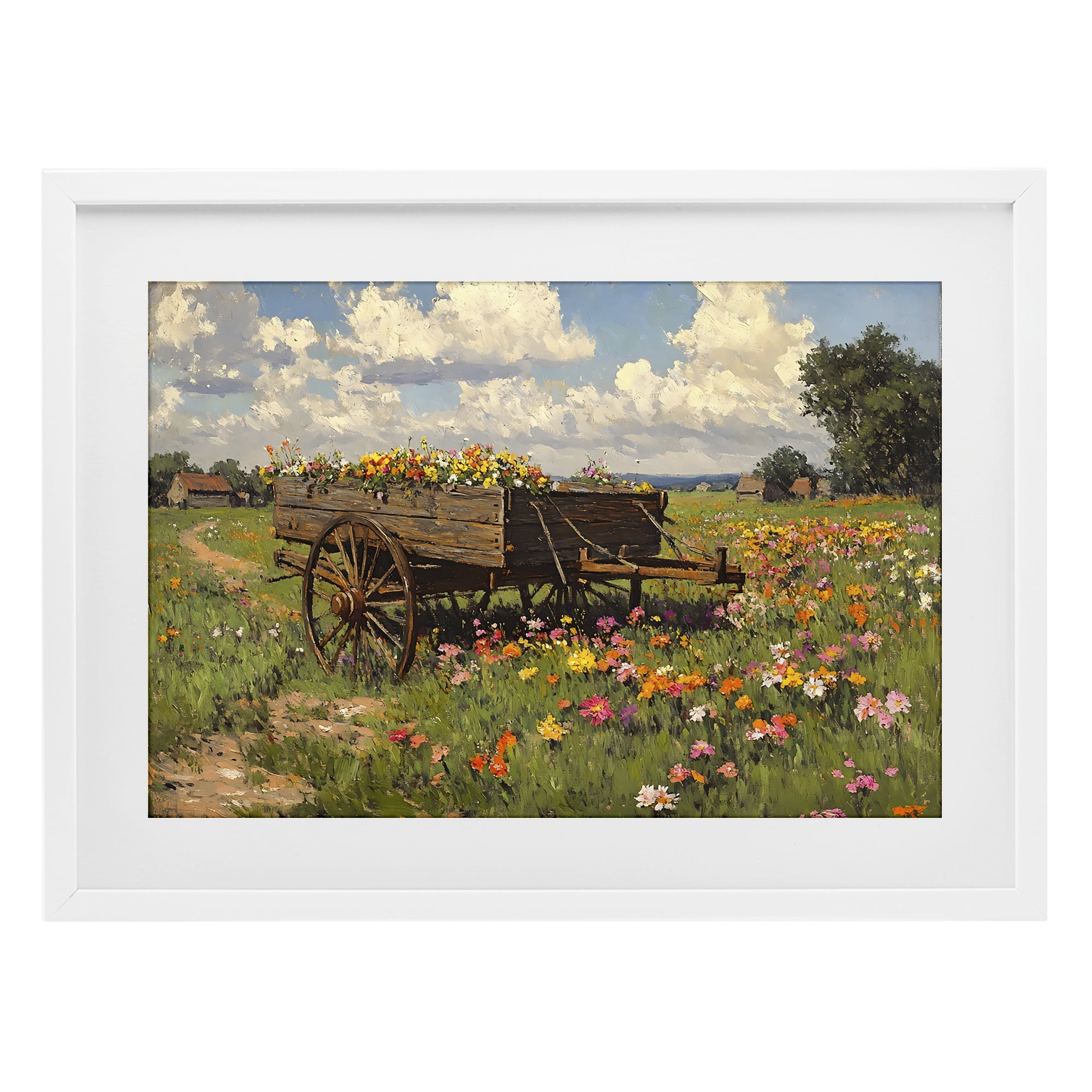 Stupell Industries Wildflower Wagon in Bloom White Framed Print Under Glass, design by Franklyn Gregory
