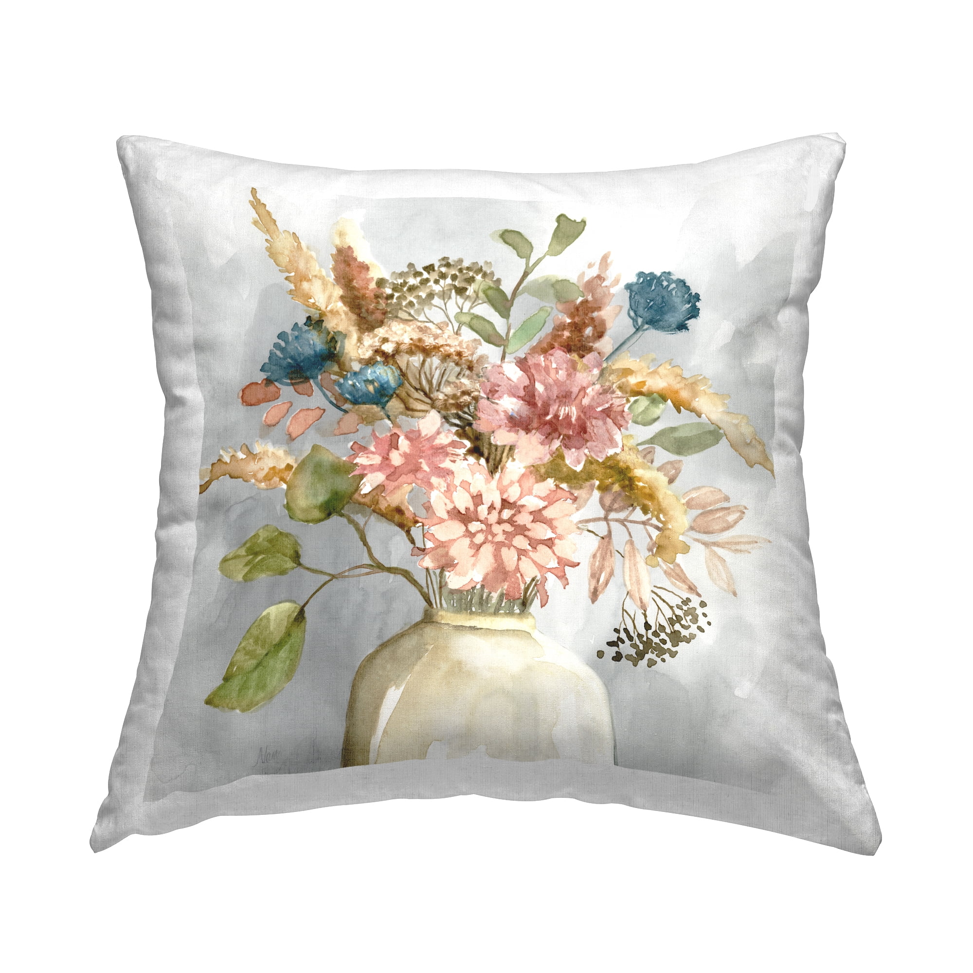Stupell Industries Wildflower Watercolor Bouquet Country Vase Floral Painting Global Multi-Color,18 x 7 x 18 Decorative Pillows