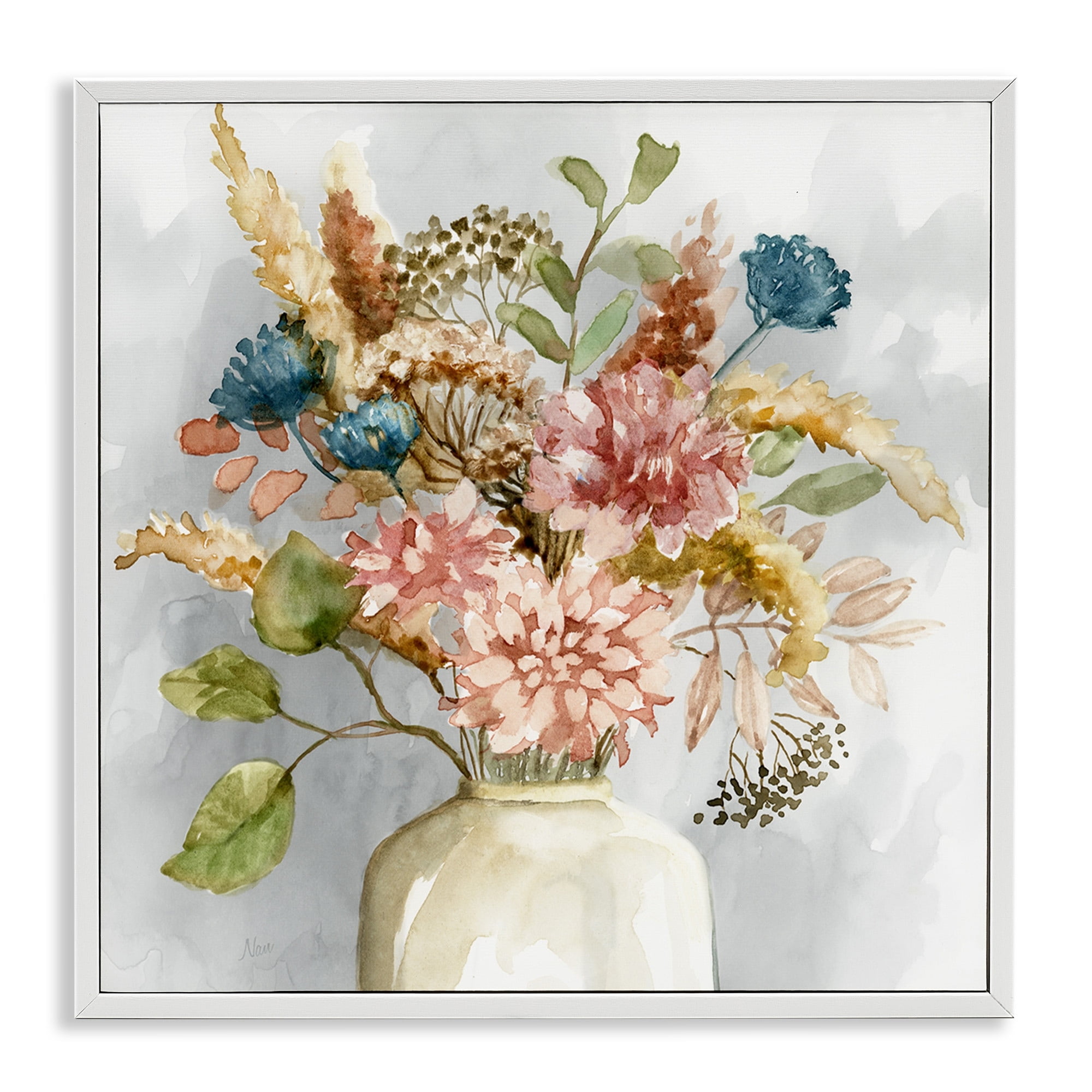 12x12 White Framed Watercolor Wildflower Canvas Print