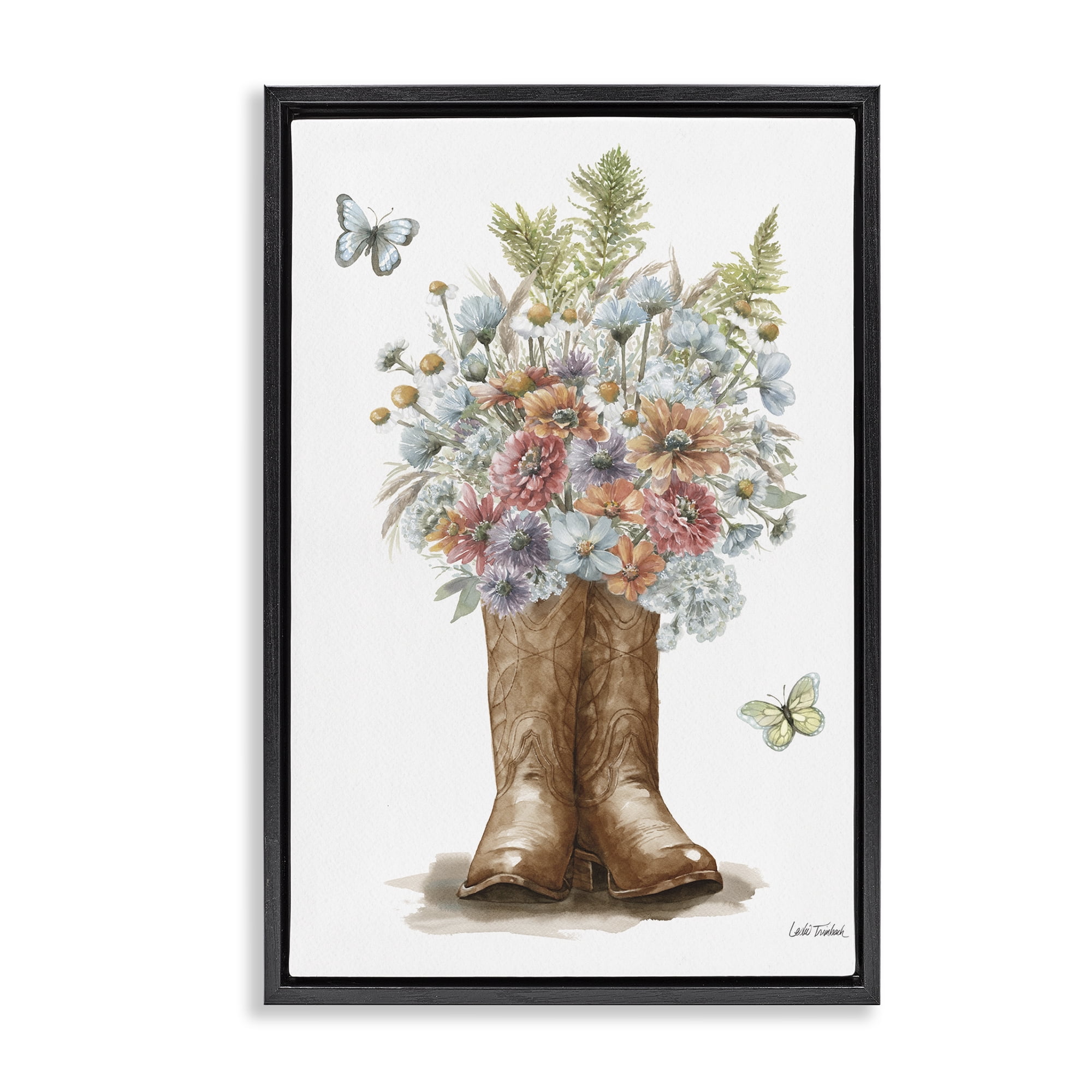 Stupell Industries Wildflower Western Bouquet Botanical & Floral Painting Black Floater Framed Canvas Art Print Wall Art, 21 x 31