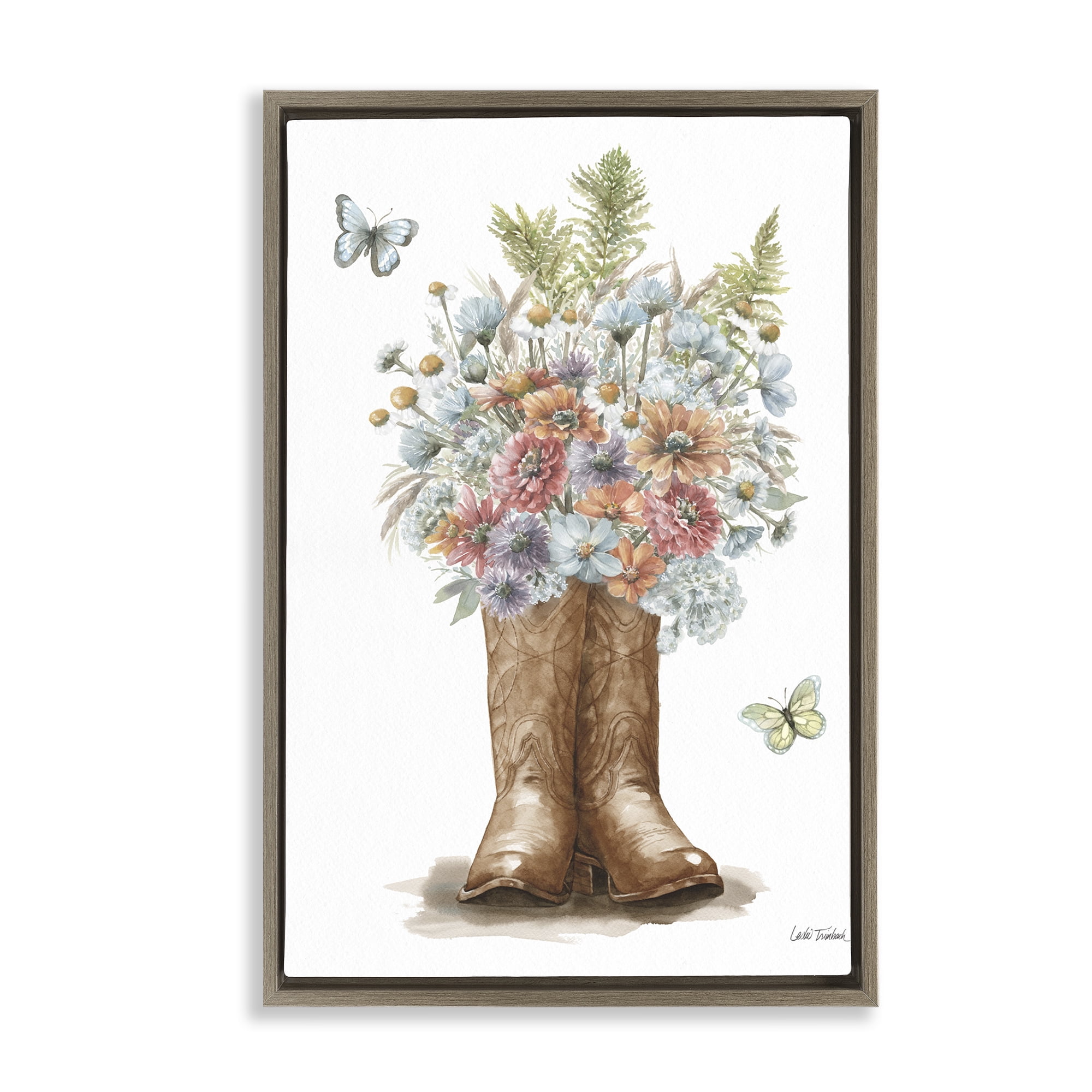 Stupell Industries Wildflower Western Bouquet Botanical & Floral Painting Brown Floater Framed Canvas Art Print Wall Art, 21 x 31