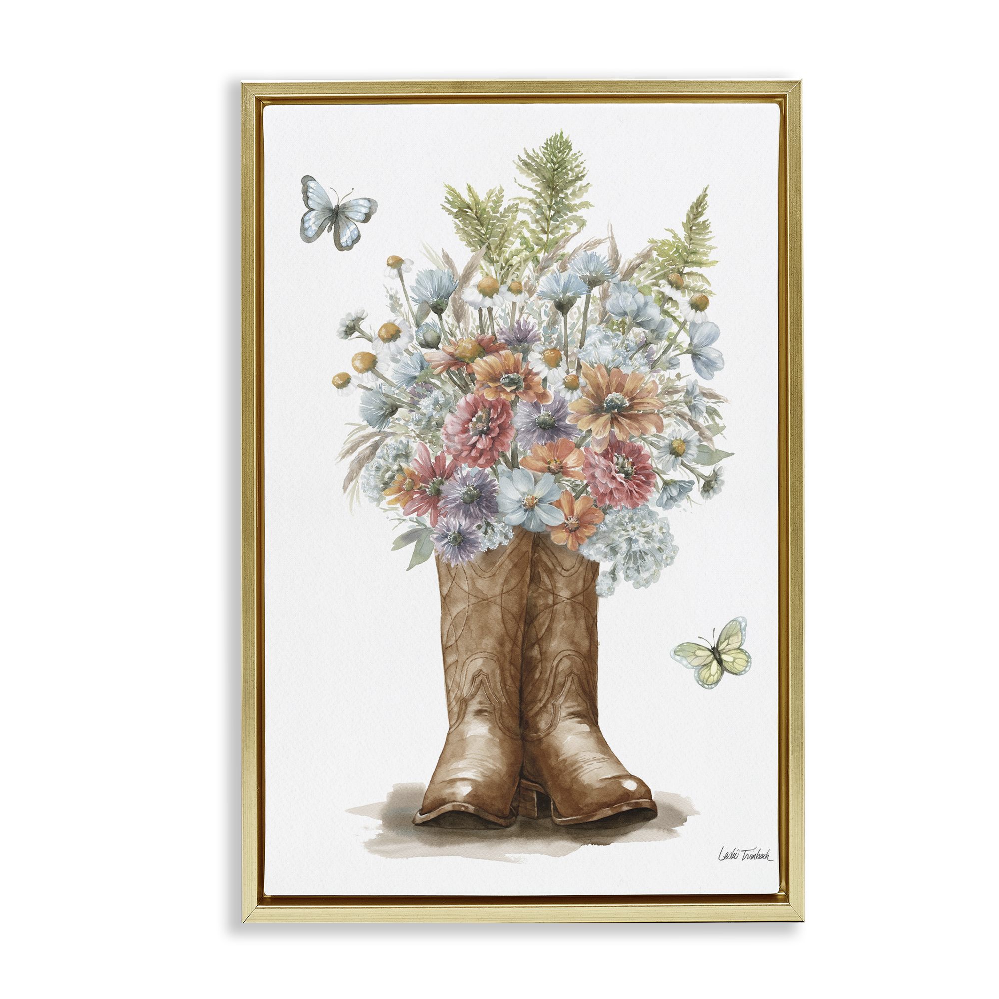 Stupell Industries Wildflower Western Bouquet Botanical & Floral Painting Gold Floater Framed Canvas Art Print Wall Art, 17 x 25