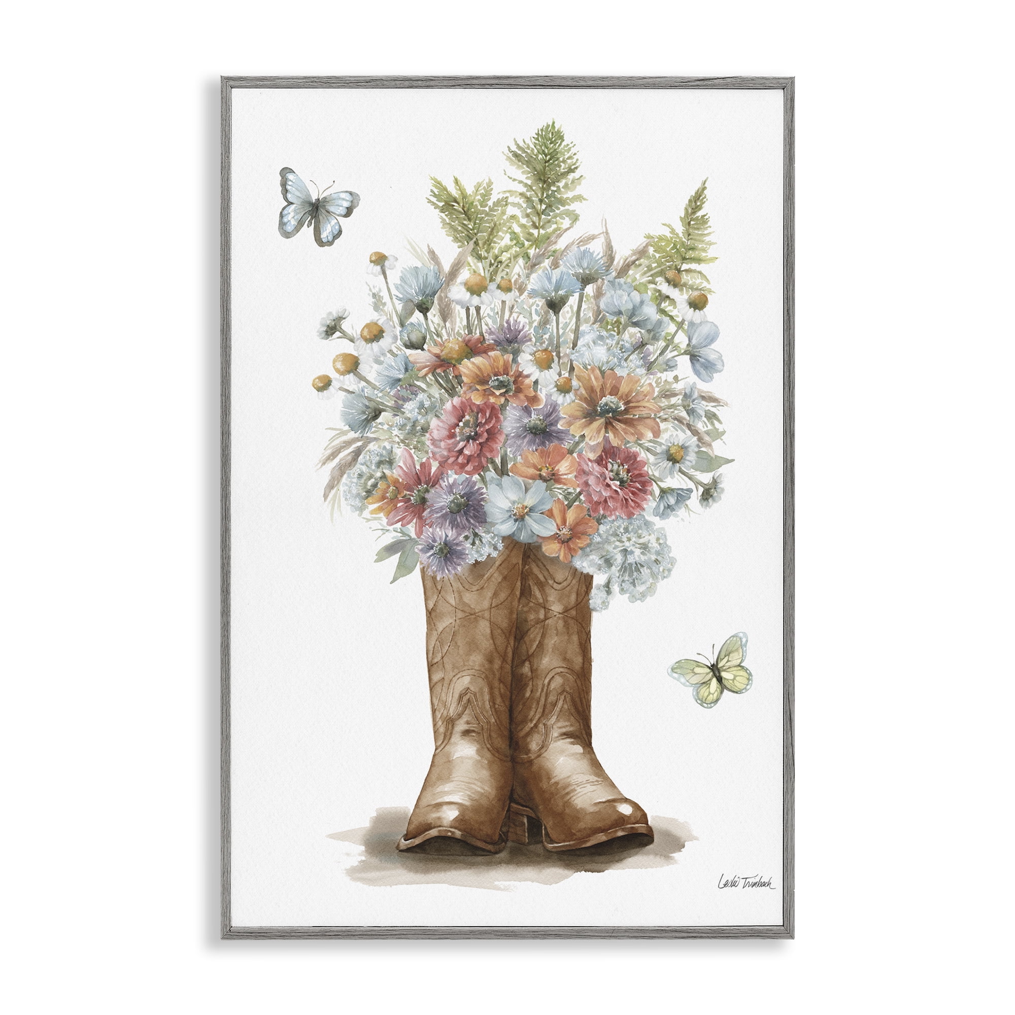 Stupell Industries Wildflower Western Bouquet Botanical & Floral Painting Gray Framed Art Print Wall Art, 12 x 18