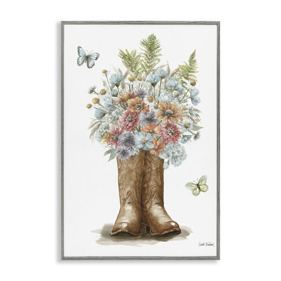 Stupell Industries Wildflower Western Bouquet Botanical & Floral Painting Gray Framed Art Print Wall Art, 16 x 24