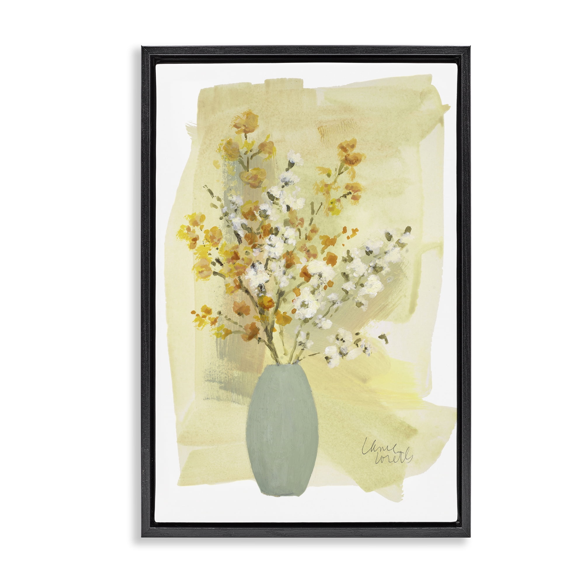 Stupell Industries Wildflowers Bloom Blue Vase Floral & Botanical Painting Black Floater Framed Canvas Art Print Wall Art, 21 x 31