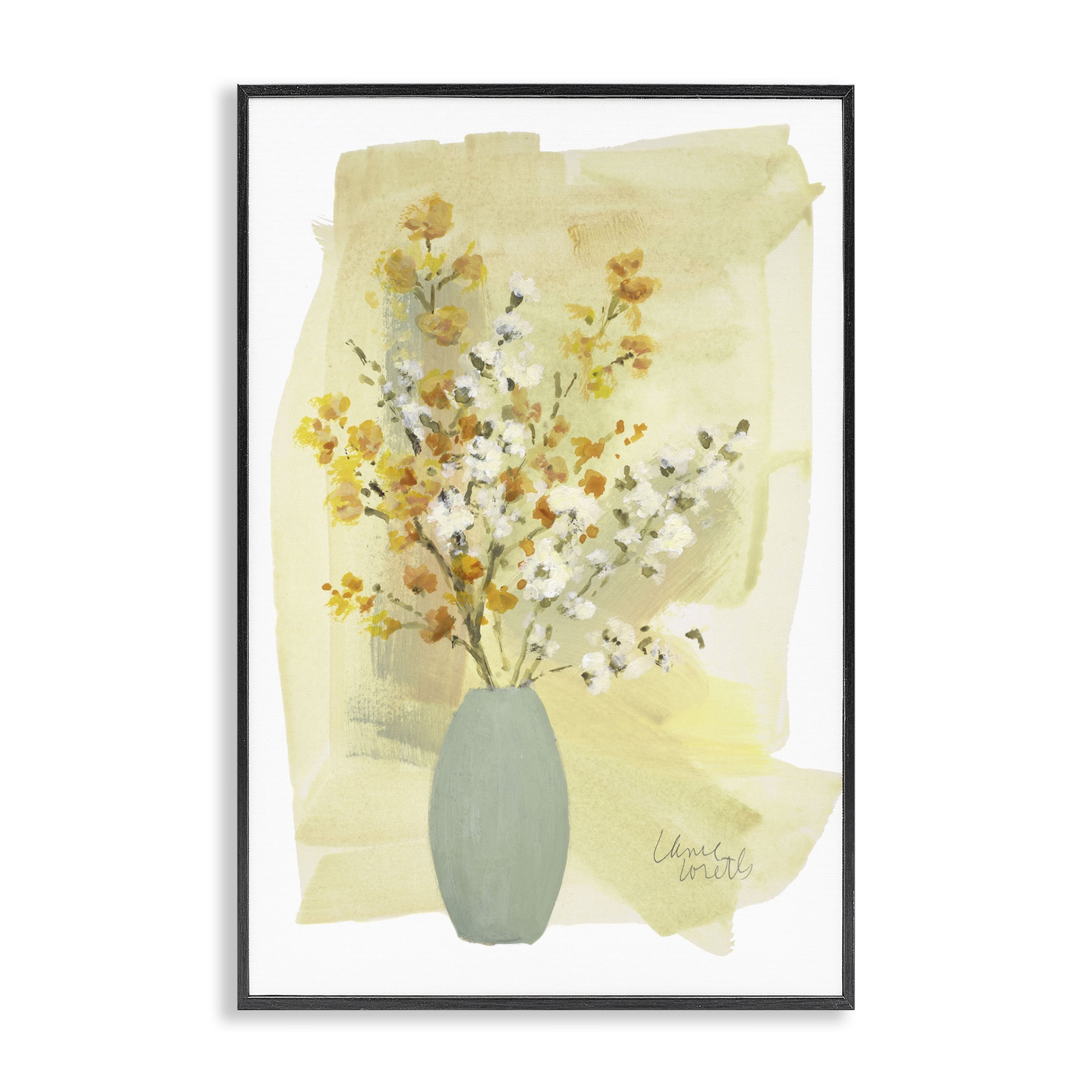 Stupell Industries Wildflowers Bloom Blue Vase Floral & Botanical Painting Black Framed Art Print Wall Art, 16 x 24
