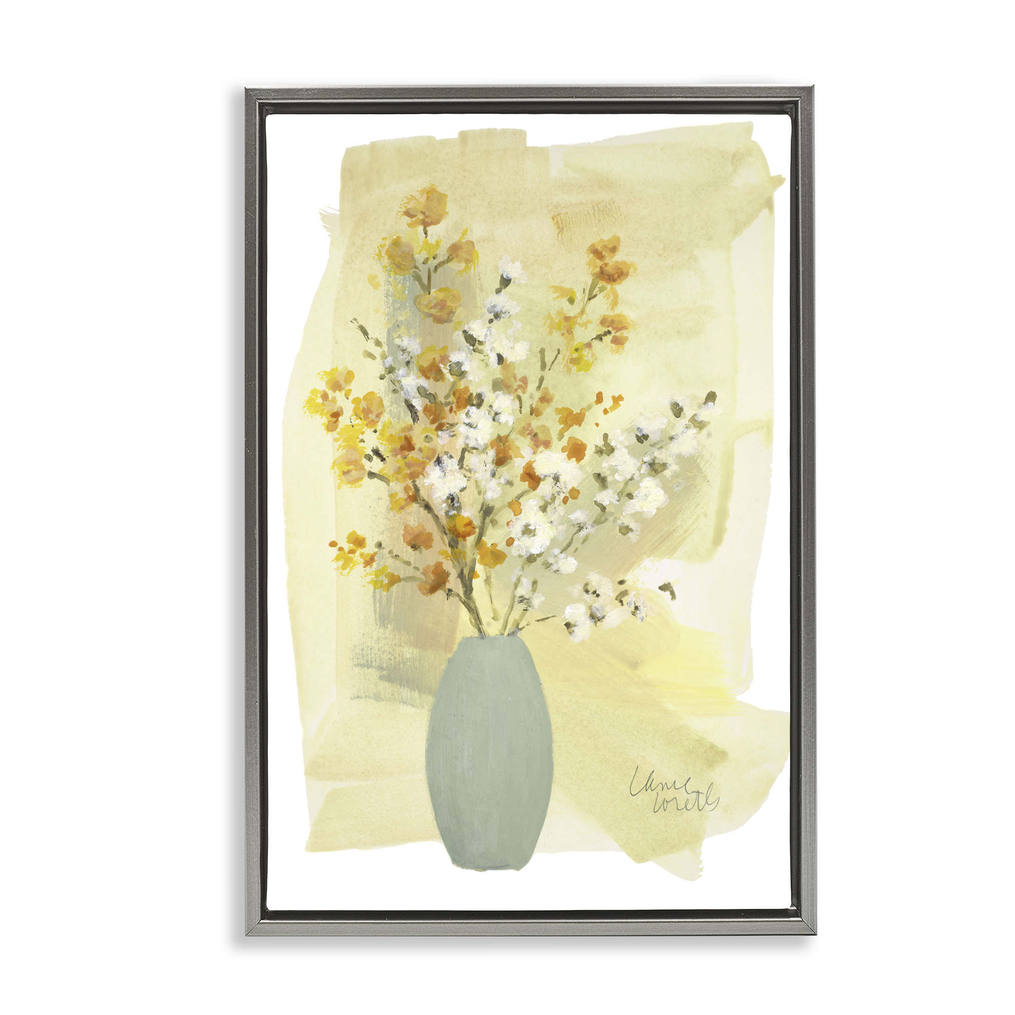 Stupell Industries Wildflowers Bloom Blue Vase Floral & Botanical Painting Gray Floater Framed Canvas Art Print Wall Art, 17 x 25