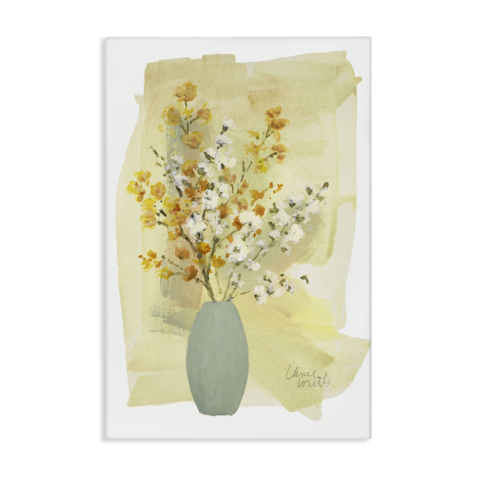 Stupell Industries Wildflowers Bloom Blue Vase Floral & Botanical Painting Wrapped Canvas Art Print Wall Art, 24 x 36