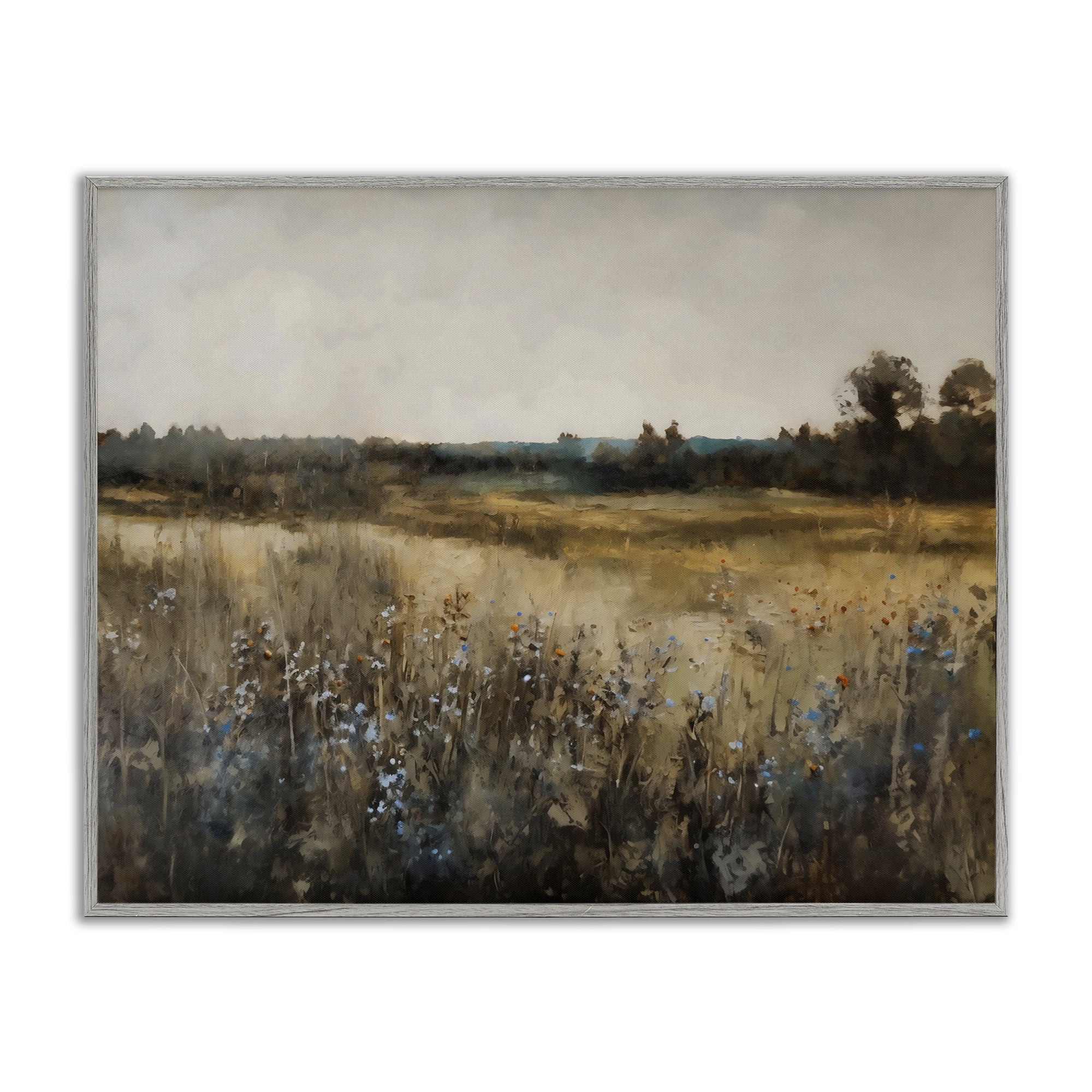 Stupell Industries Wildflowers & Wheat Meadow Gray Framed Giclee Art, design by Creative Studio