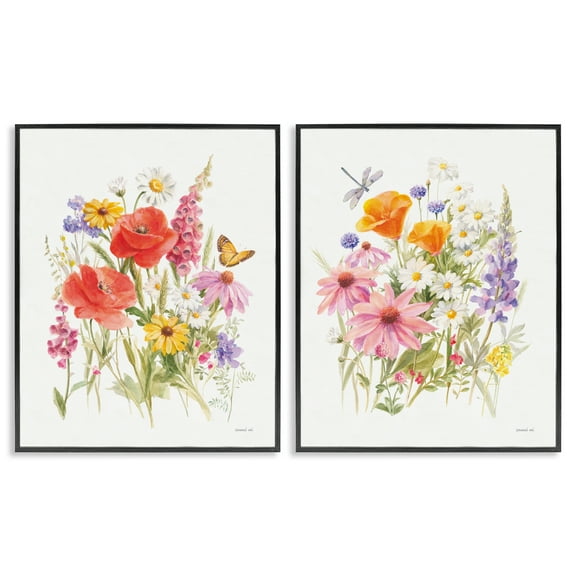 Stupell Industries Wildflowers in Bloom Insects Plants & Flowers Painting Black Framed Art Print Wall Art, 11 x 14, Set of 2