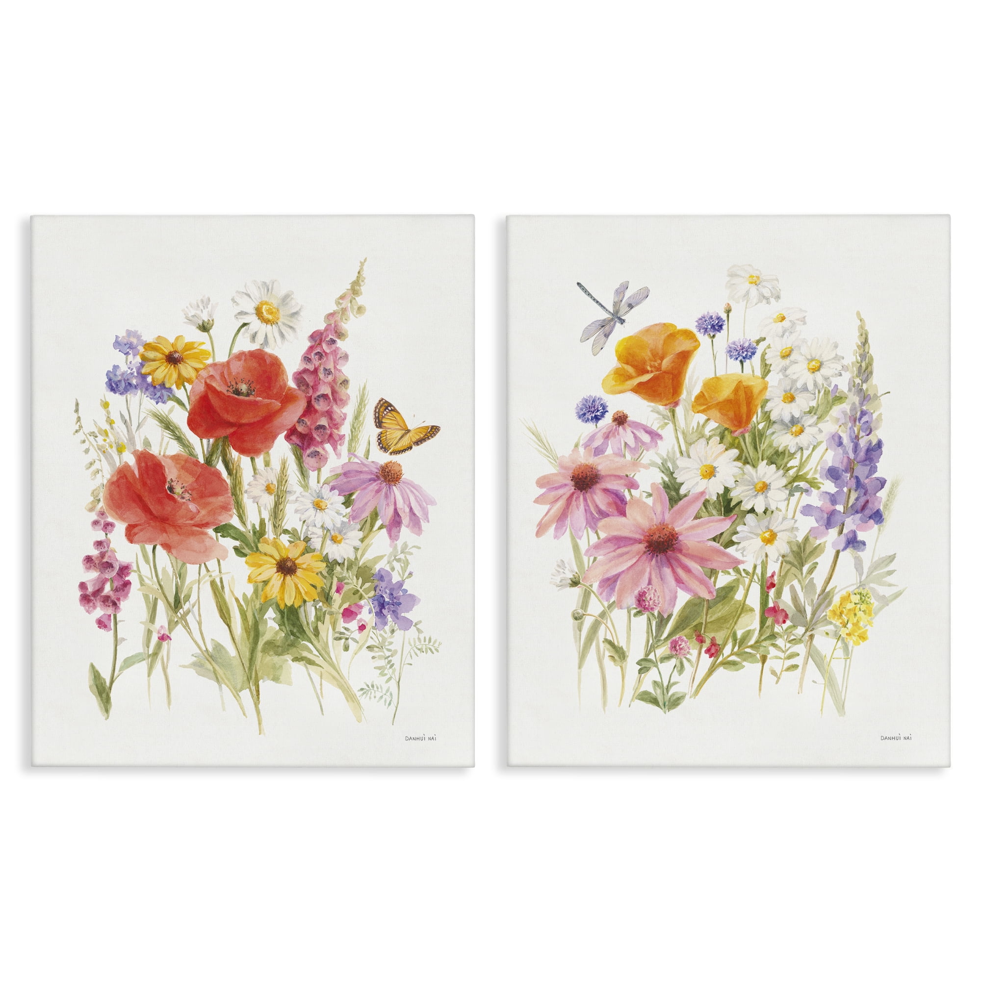 Stupell Industries Wildflowers in Bloom Insects Plants & Flowers Painting Wrapped Canvas Art Print Wall Art, 24 x 30, Set of 2