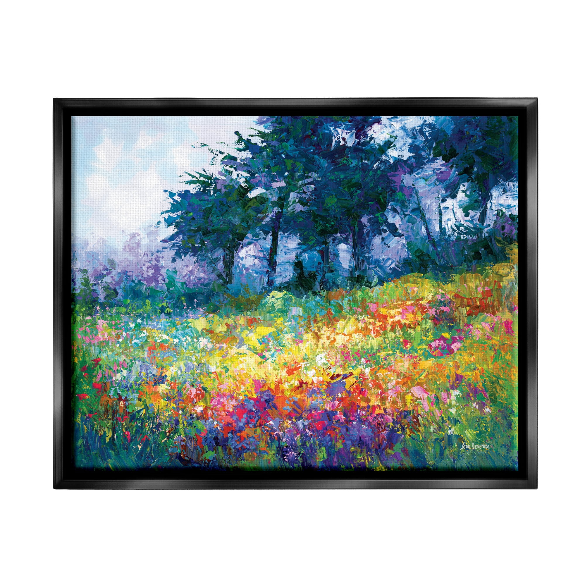 Stupell Industries Wildflowers in Bloom Meadow Landscape Painting Black Floater Framed Canvas Art Print Wall Art, 21 x 17