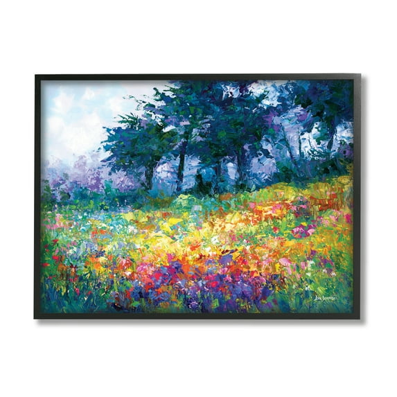 Stupell Industries Wildflowers in Bloom Meadow Landscape Painting Black Framed Art Print Wall Art, 30 x 24