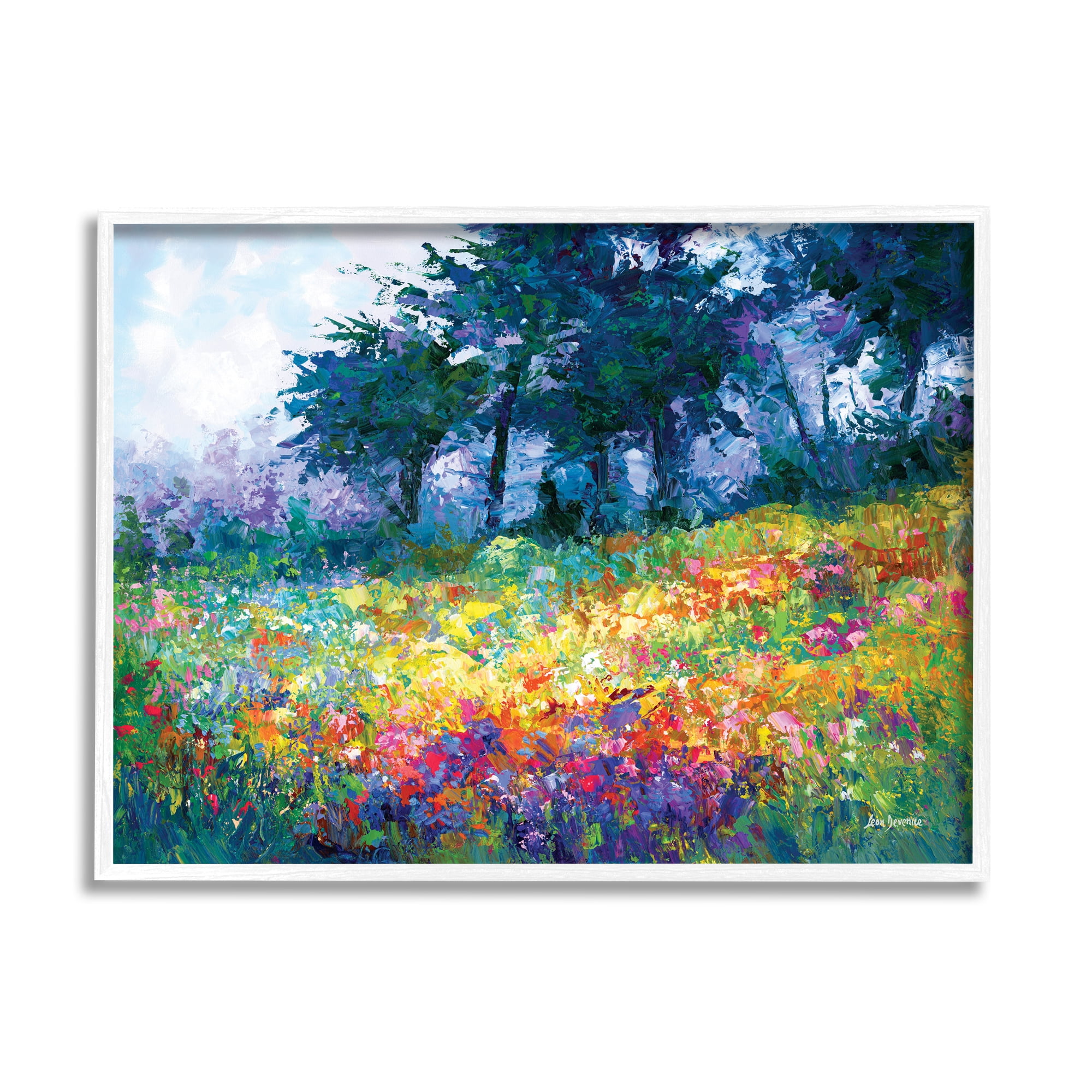 Stupell Industries Wildflowers in Bloom Meadow Landscape Painting White Framed Art Print Wall Art, 20 x 16