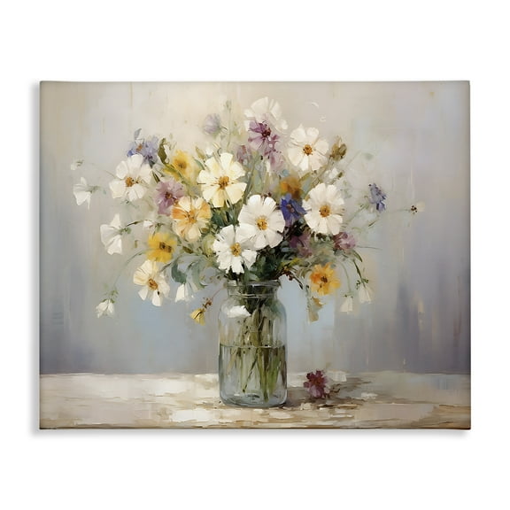 Stupell Industries Wildflowers in Glass Jar Plants & Flowers Painting Wrapped Canvas Art Print Wall Art, 30 x 24