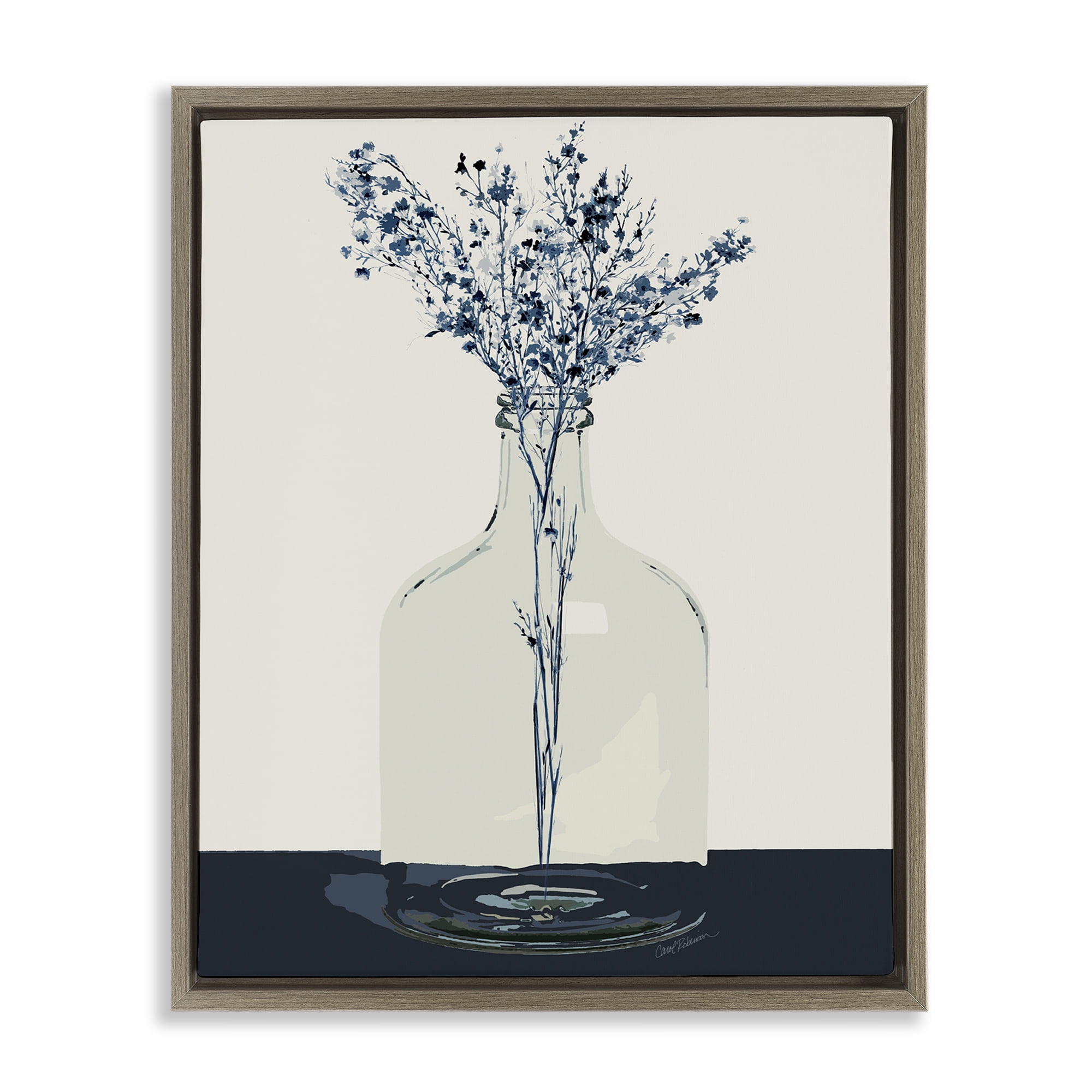 Stupell Industries Wildflowers in Glass Vase Plants & Flowers Painting Brown Floater Framed Canvas Art Print Wall Art, 25 x 31