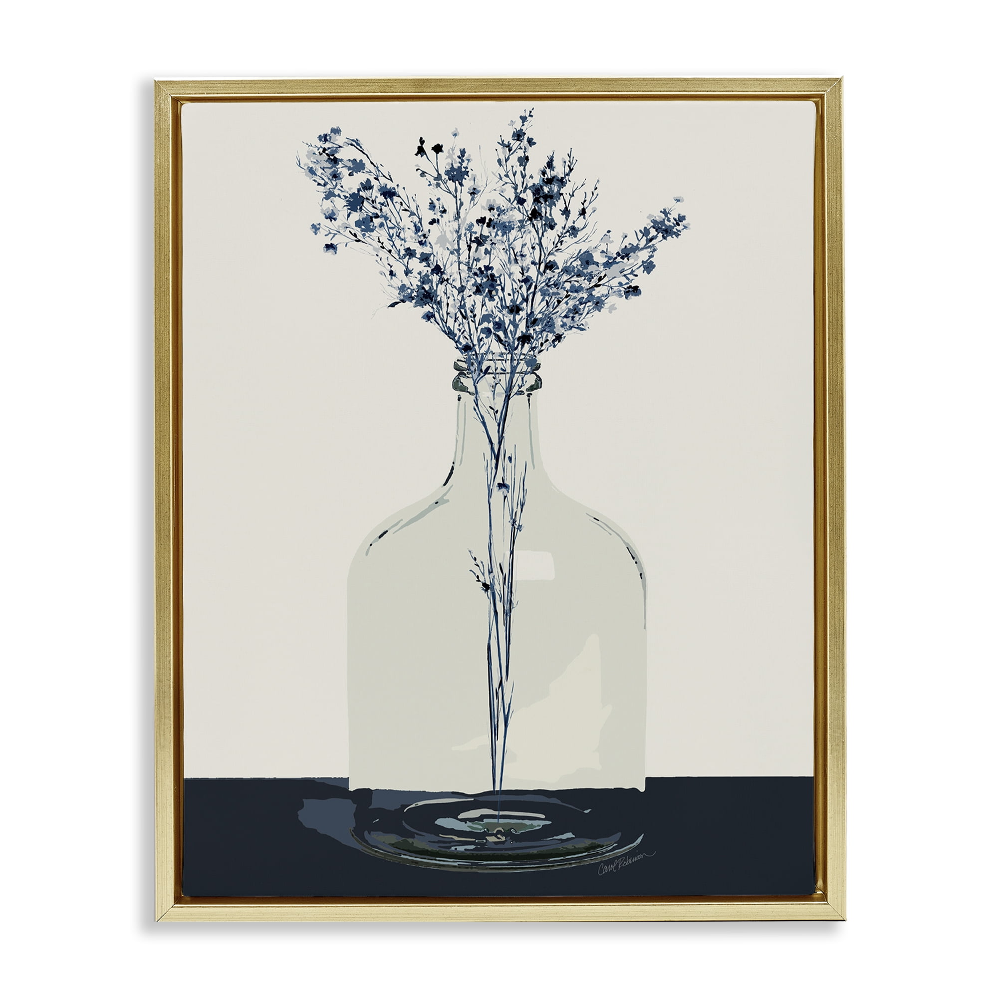 Stupell Industries Wildflowers in Glass Vase Plants & Flowers Painting Gold Floater Framed Canvas Art Print Wall Art, 17 x 21