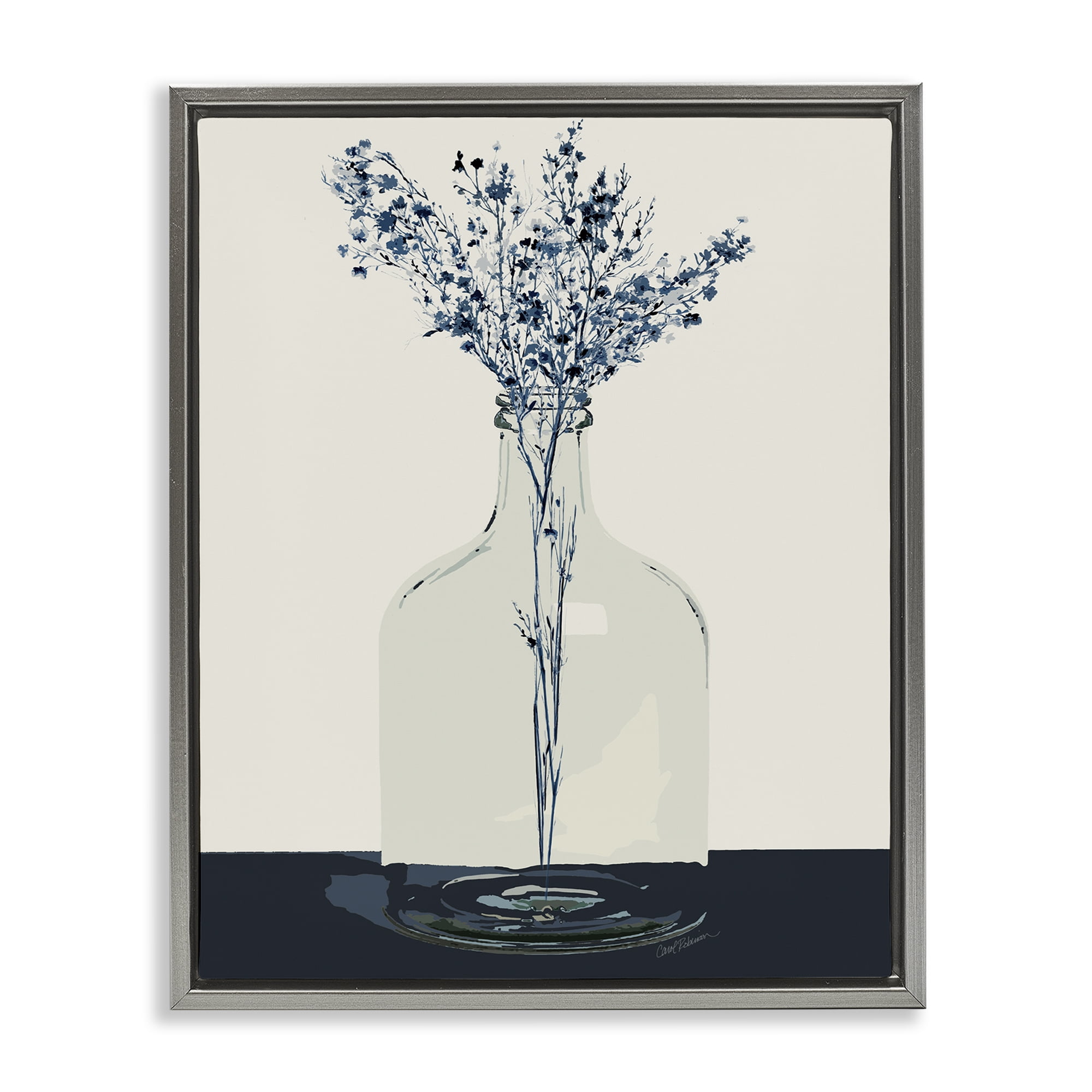 Stupell Industries Wildflowers in Glass Vase Plants & Flowers Painting Gray Floater Framed Canvas Art Print Wall Art, 17 x 21