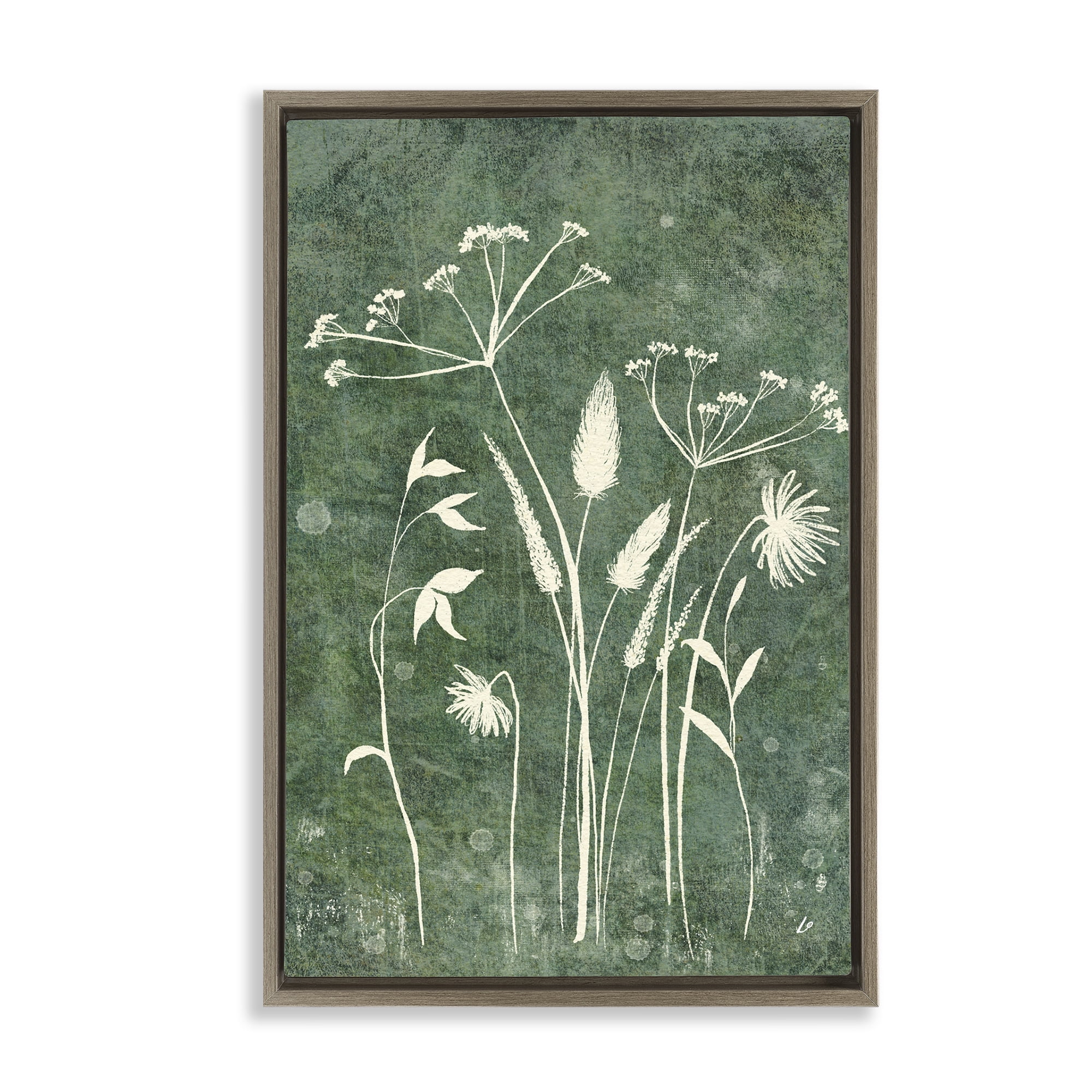 Stupell Industries Wildflowers on Rustic Green Plants & Flowers Painting Brown Floater Framed Canvas Art Print Wall Art, 21 x 31