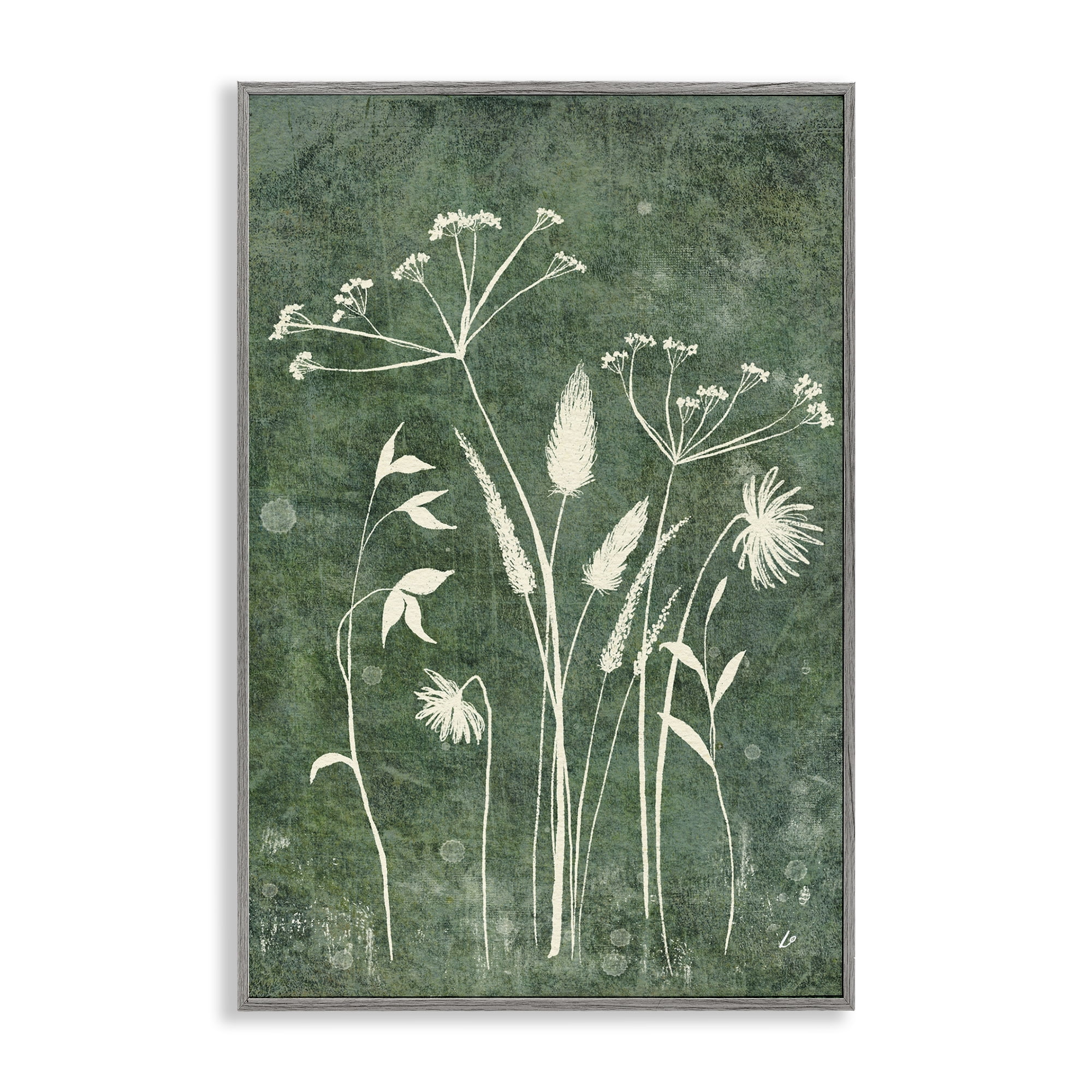 Stupell Industries Wildflowers on Rustic Green Plants & Flowers Painting Gray Framed Art Print Wall Art, 12 x 18