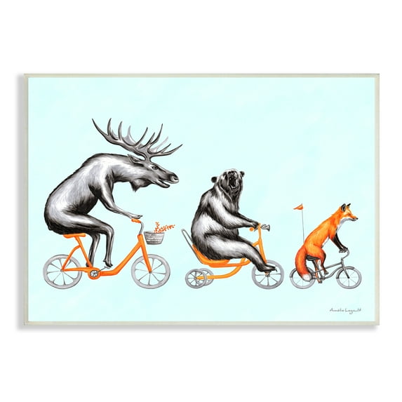 Stupell Industries Wildlife Animals Riding Bikes Moose Bear Fox Graphic Art Unframed Art Print Wall Art, Design by Amelie Legault